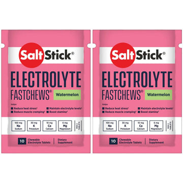 SaltStick Fastchews, Electrolyte Replacement Tablets for Rehydration, Exercise Recovery, Youth & Adult Athletes, Hiking & Sports Recovery, 2 x Packets of 10 Tablets (Watermelon)-1