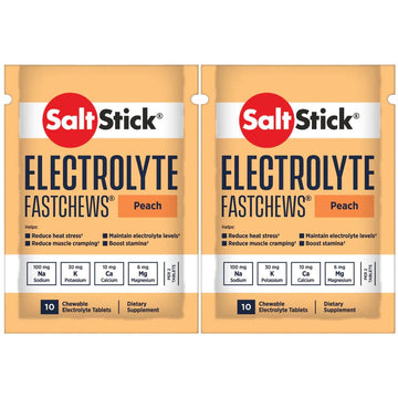 SaltStick Fastchews, Electrolyte Replacement Tablets for Rehydration, Exercise Recovery, Youth & Adult Athletes, Hiking & Sports Recovery, 2 x Packets of 10 Tablets (Peach)-1
