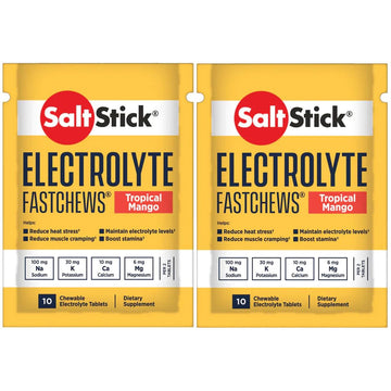 SaltStick Fastchews, Electrolyte Replacement Tablets for Rehydration, Exercise Recovery, Youth & Adult Athletes, Hiking & Sports Recovery, 2 x Packets of 10 Tablets (Tropical Mango)-1