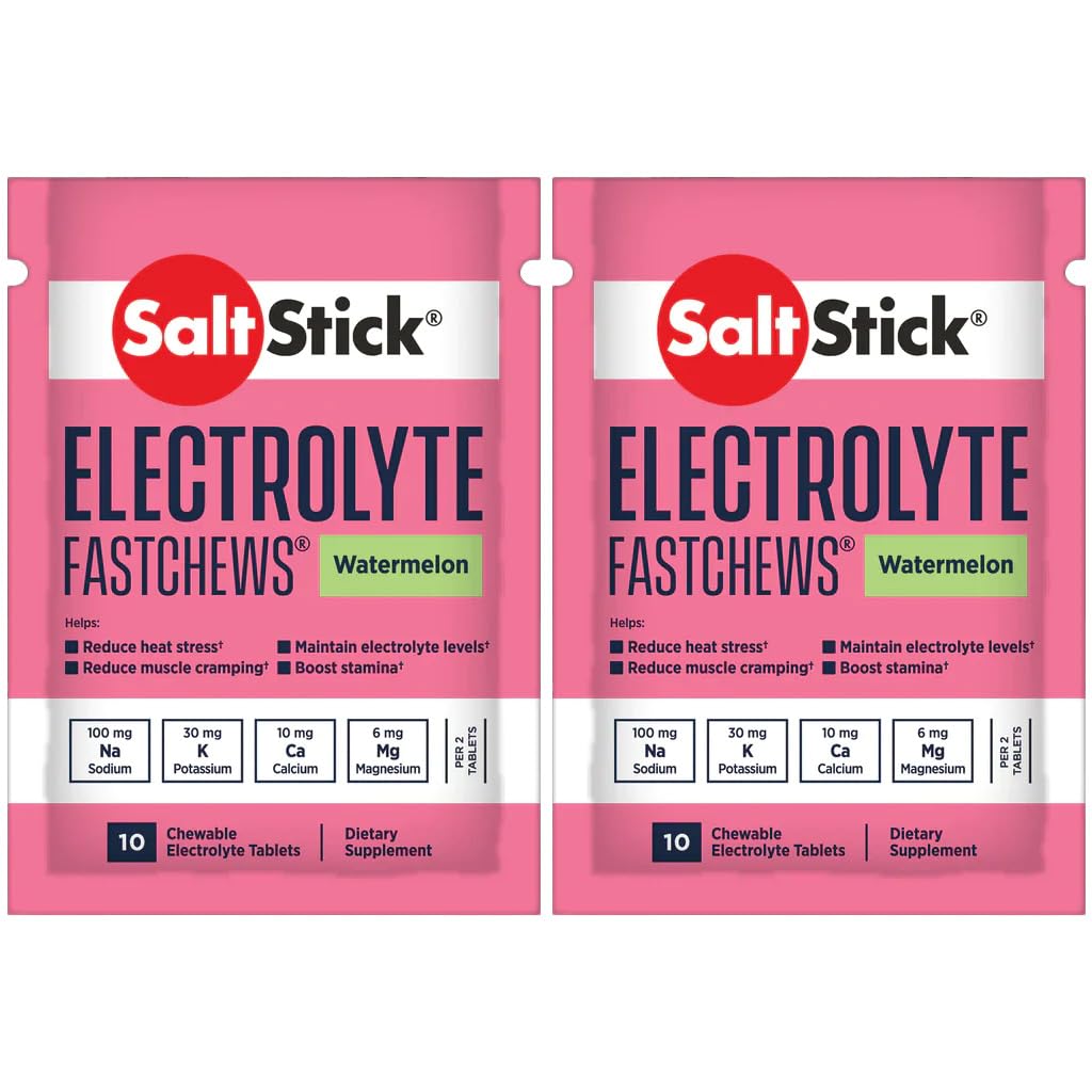 SaltStick Fastchews, Electrolyte Replacement Tablets for Rehydration, Exercise Recovery, Youth & Adult Athletes, Hiking & Sports Recovery, 2 x Packets of 10 Tablets (Watermelon)-1