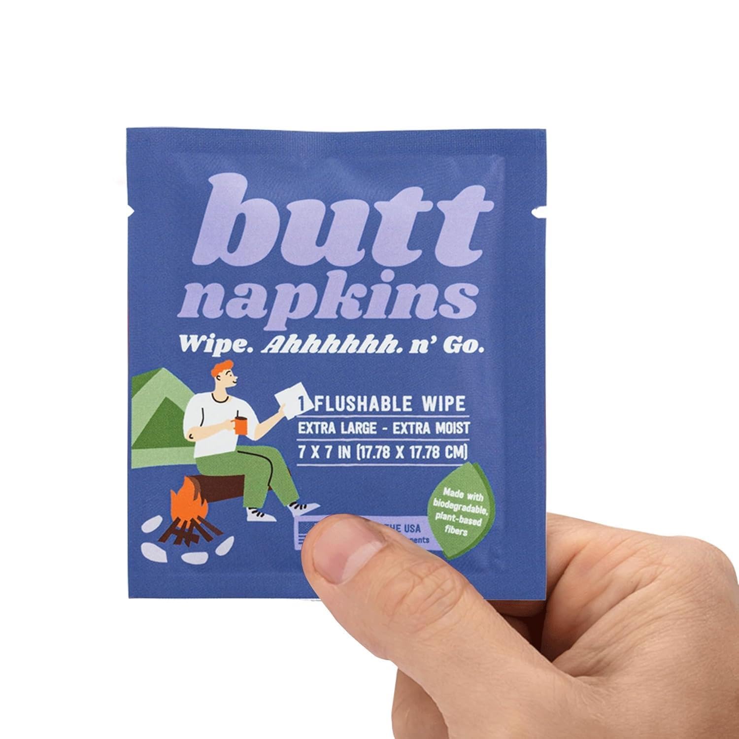 Butt Napkins - Water-Based Flushable Wipes, Individually Wrapped, For On-The-Go & Travel, Running, Camping, Festivals. Unscented & Hypoallergenic, Adult Sized (Camping, 5 Count (Pack of 1))-3
