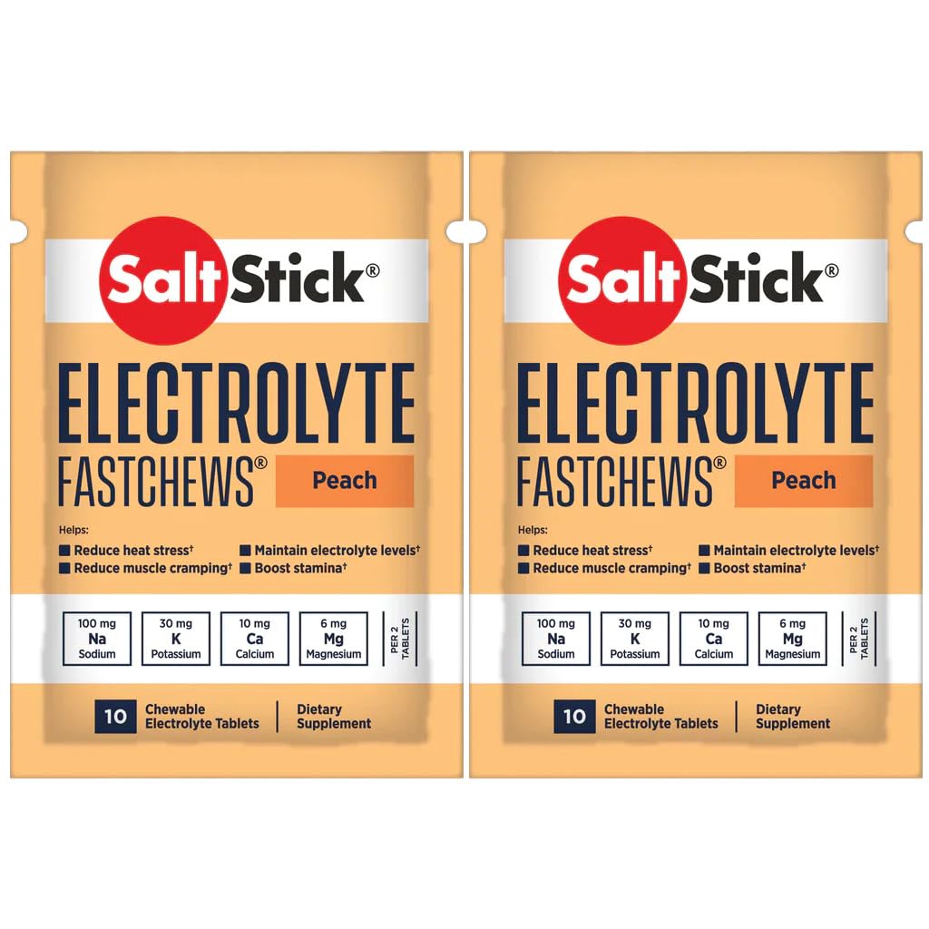 SaltStick Fastchews, Electrolyte Replacement Tablets for Rehydration, Exercise Recovery, Youth & Adult Athletes, Hiking & Sports Recovery, 2 x Packets of 10 Tablets (Peach)-1
