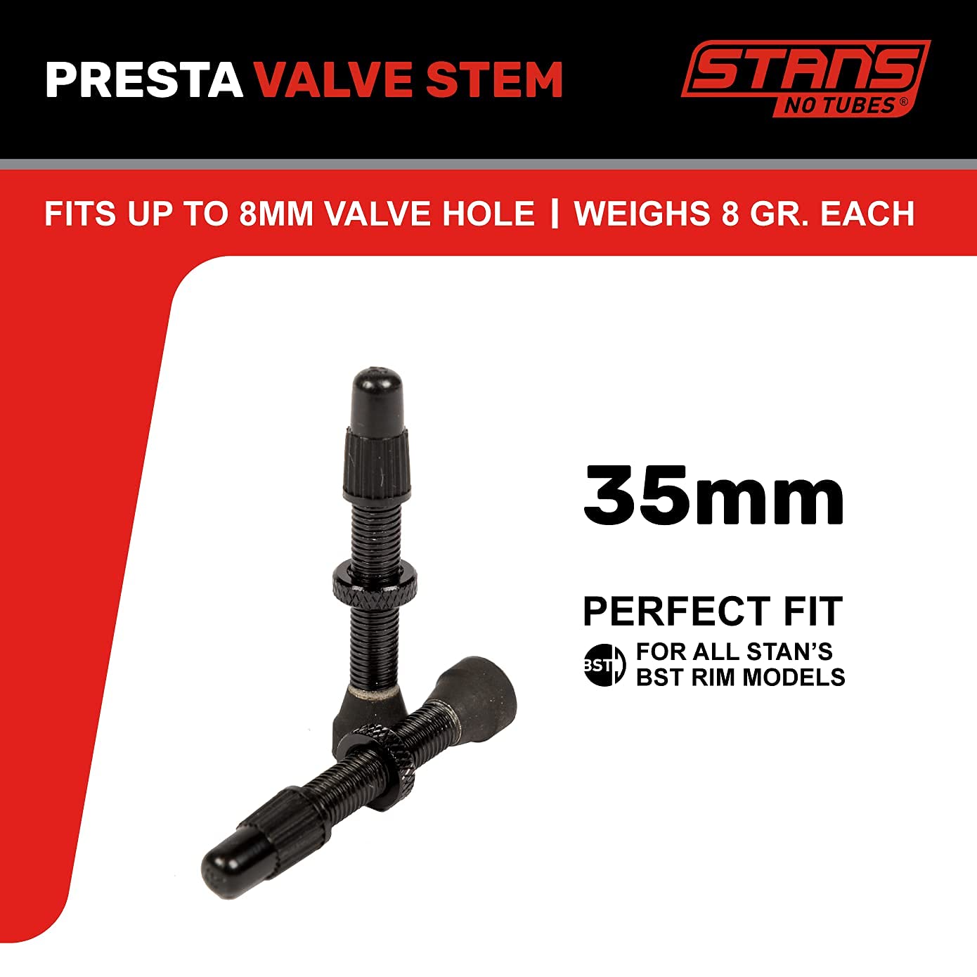 Stan's NoTubes Universal Tubeless Presta Valve Stem Pair, Aluminum Stems, 80 mm, Black-4
