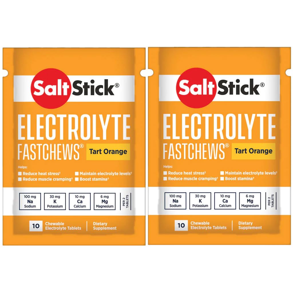 SaltStick Fastchews, Electrolyte Replacement Tablets for Rehydration, Exercise Recovery, Youth & Adult Athletes, Hiking & Sports Recovery, 2 x Packets of 10 Tablets (Tart Orange)-1