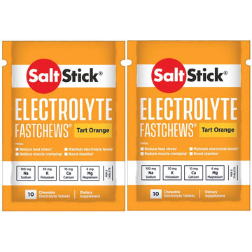SaltStick Fastchews, Electrolyte Replacement Tablets for Rehydration, Exercise Recovery, Youth & Adult Athletes, Hiking & Sports Recovery, 2 x Packets of 10 Tablets (Tart Orange)-1