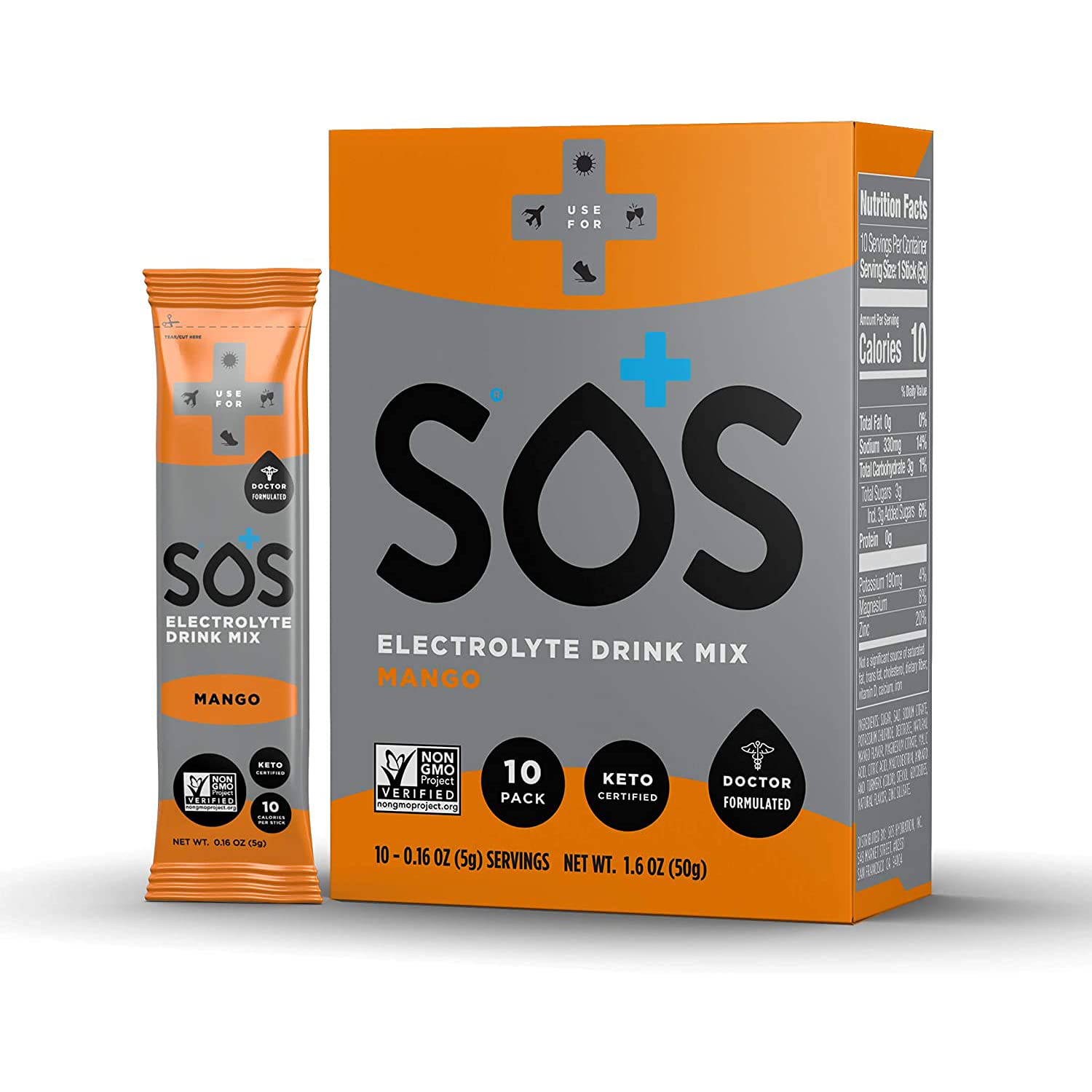 SOS Hydration Rapid Action Electrolytes Mango Flavour (10 Powder Sachets) Daily Hydration Packed with Vitamins, Highly Versatile Energy Boost for Travel, Recovery and Wellbeing | Low Sugar-1