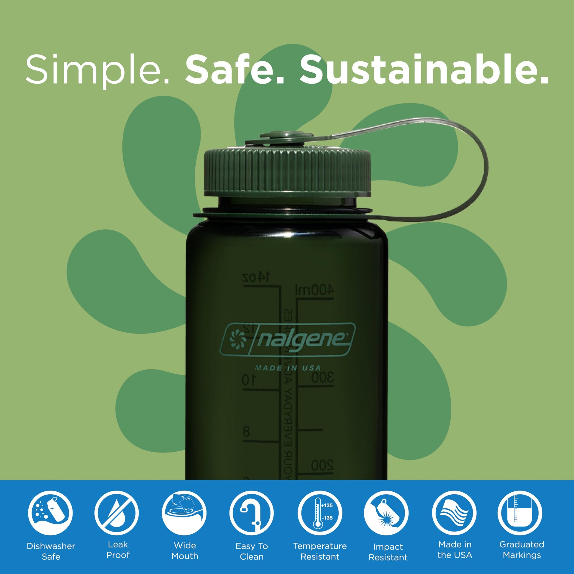 Nalgene Sustain Tritan BPA-Free Water Bottle Made with Material Derived from 50% Plastic Waste, 16 OZ, Wide Mouth, Jade-2