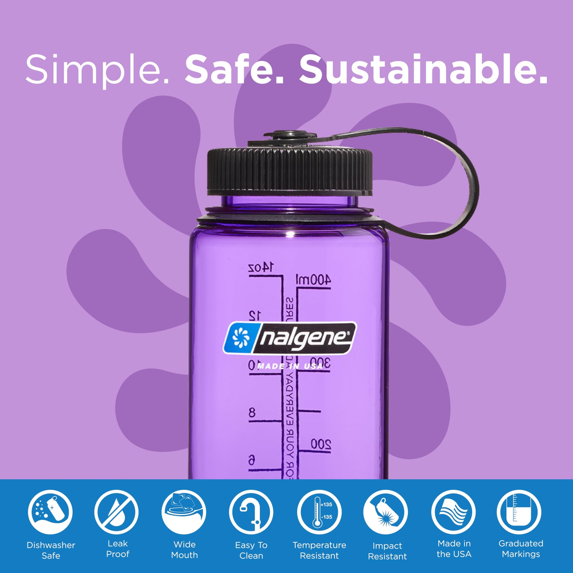 Nalgene Sustain Tritan BPA-Free Water Bottle Made with Material Derived from 50% Plastic Waste, 16 OZ, Wide Mouth, Purple-2