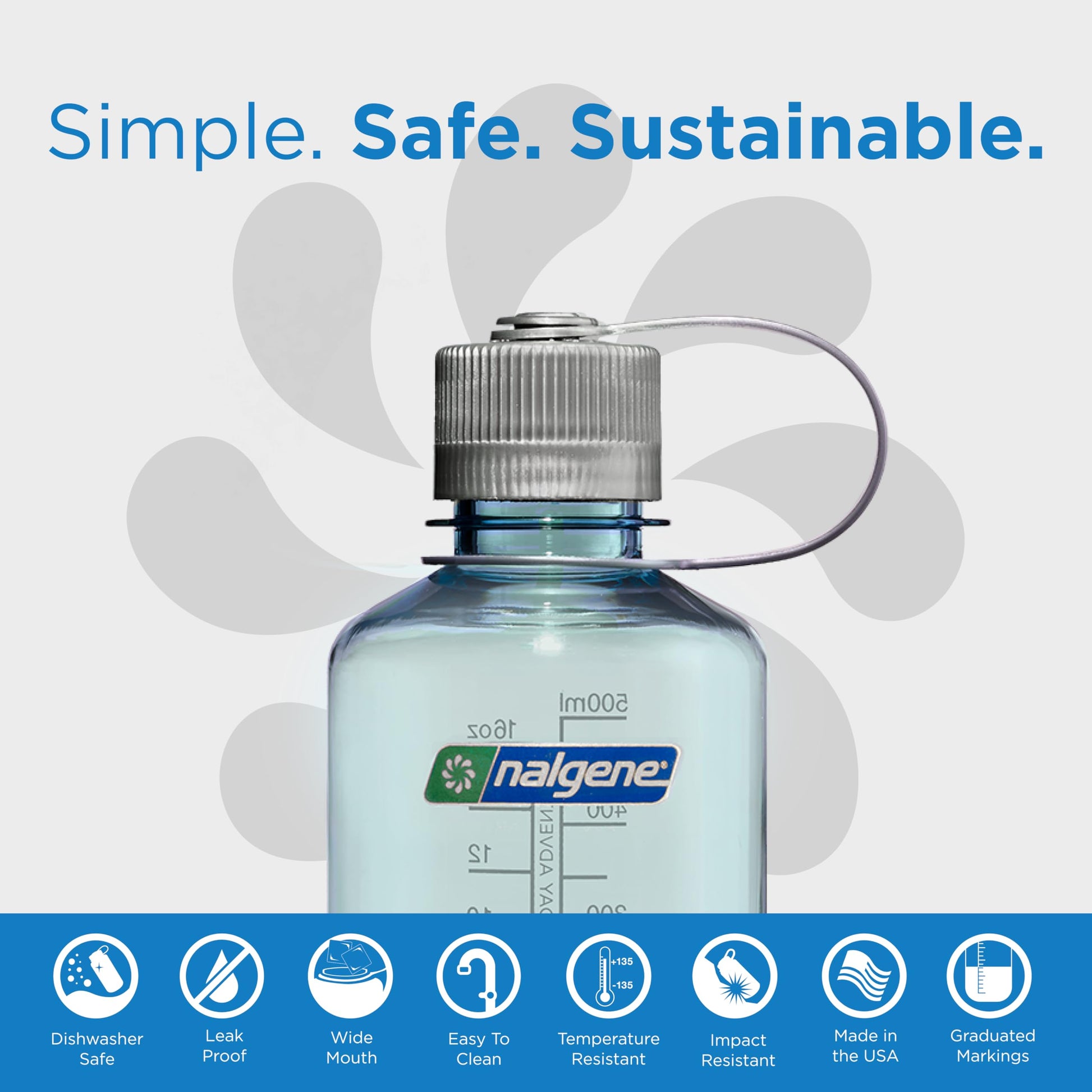 Nalgene Sustain Tritan BPA-Free Water Bottle Made with Material Derived from 50% Plastic Waste, 16 OZ, Narrow Mouth, Seafoam-2