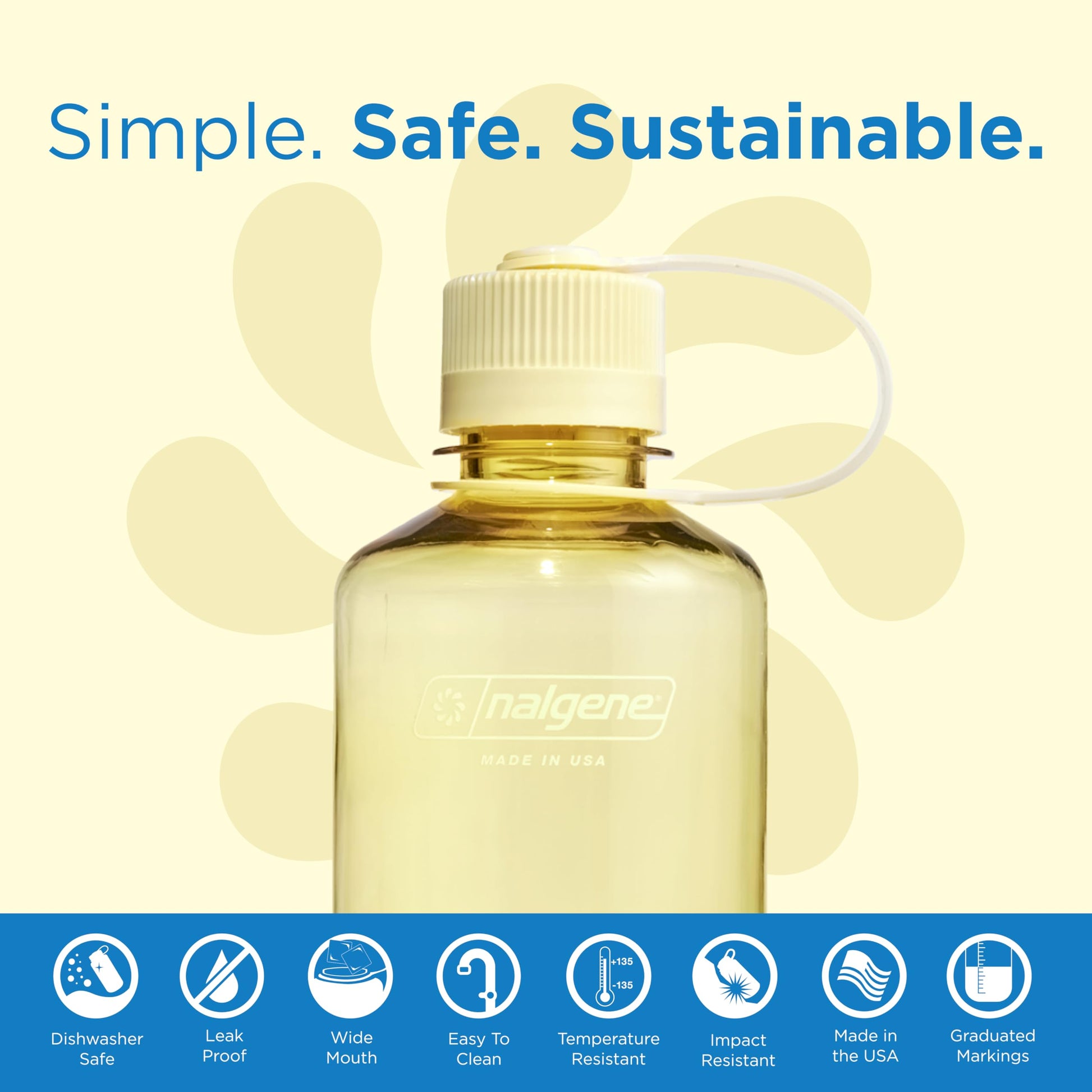 Nalgene Sustain Tritan BPA-Free Water Bottle Made with Material Derived from 50% Plastic Waste, 16 OZ, Narrow Mouth, Butter-2