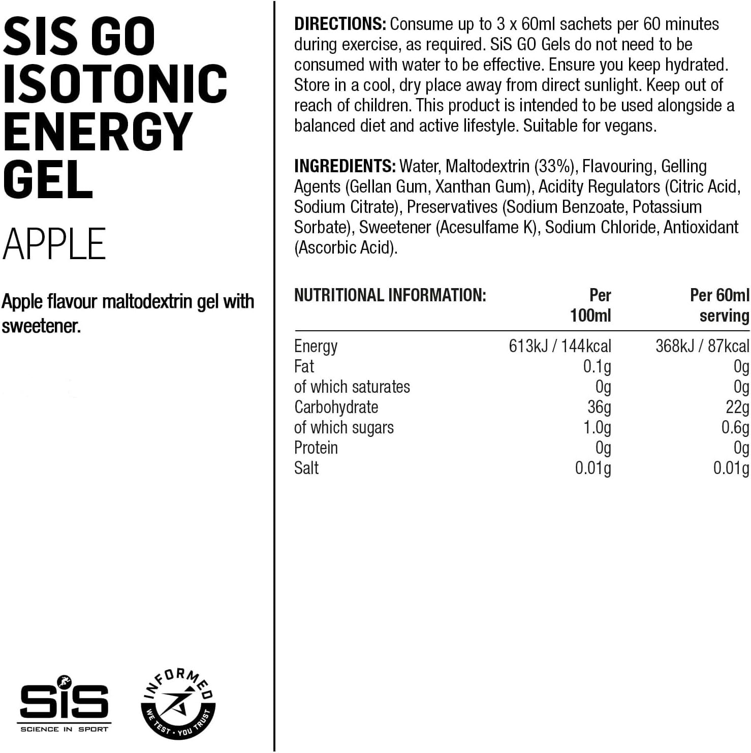 Science in Sport GO Isotonic Energy Gels - 6 x 60ml Packs Bundle with Elastic No-Tie Shoe Laces. Vegan, Lactose Free, Gluten Free, Wheat Free, Nut Free, SOYA Free (6 Gels w/Laces, Apple)-5