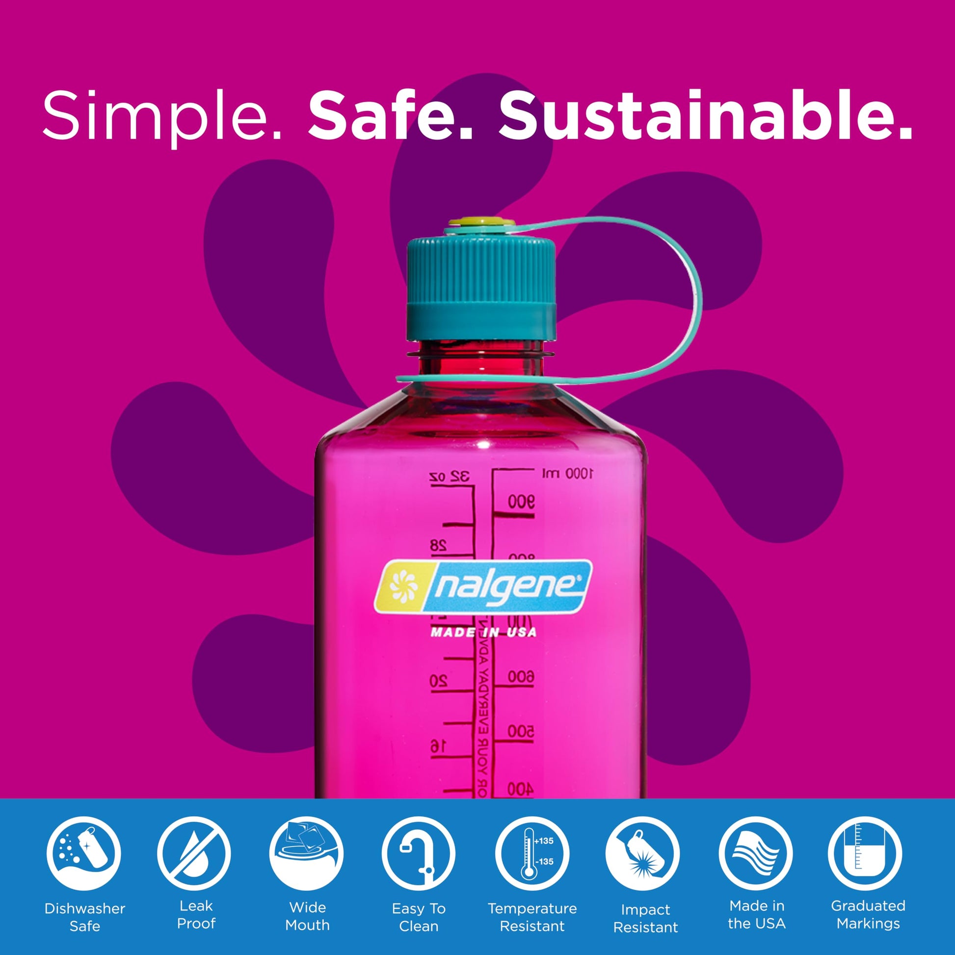 Nalgene Sustain Tritan BPA-Free Water Bottle Made with Material Derived from 50% Plastic Waste, 32 OZ, Narrow Mouth, Eggplant-2