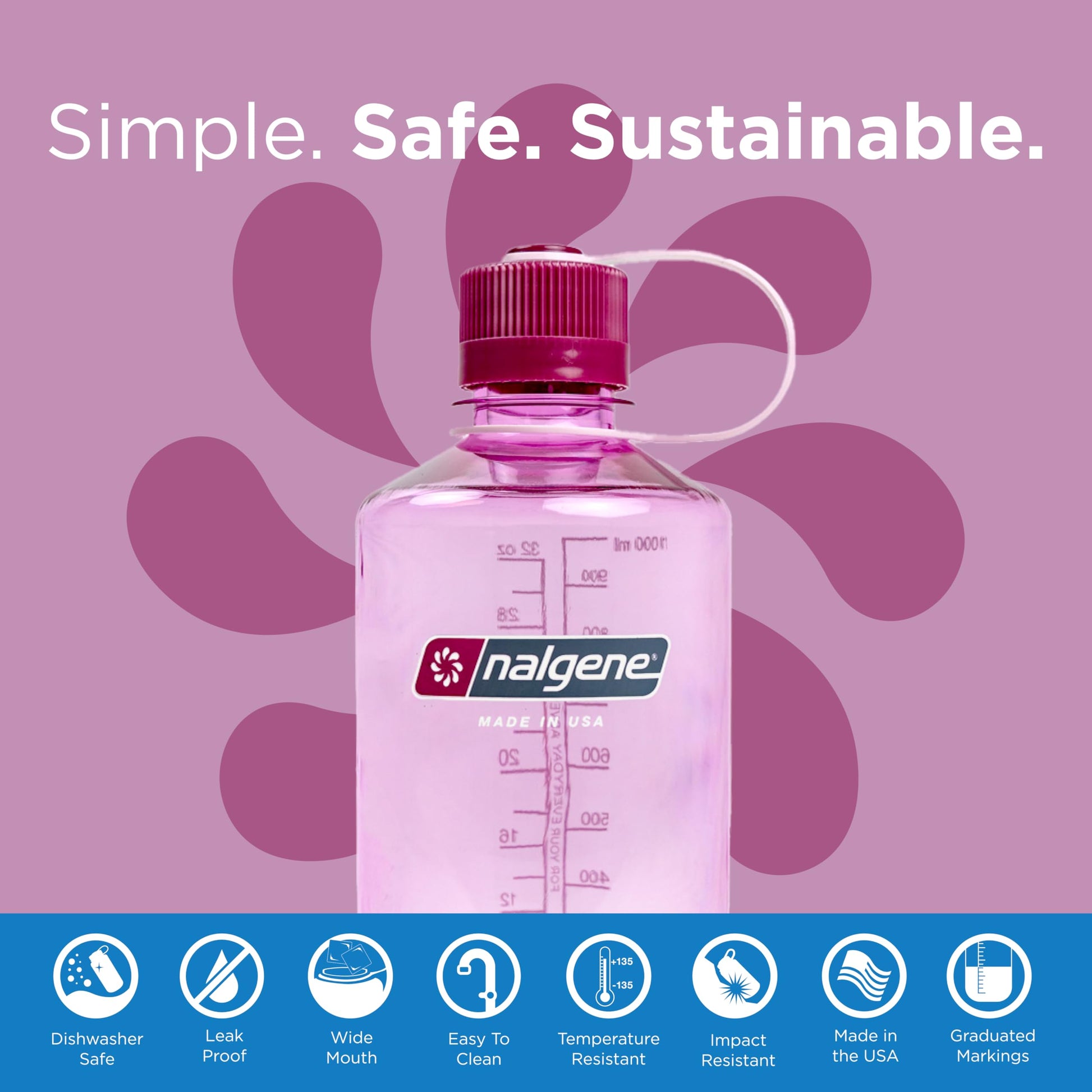 Nalgene Sustain Tritan BPA-Free Water Bottle Made with Material Derived from 50% Plastic Waste, 32 OZ, Narrow Mouth, Cosmo-2