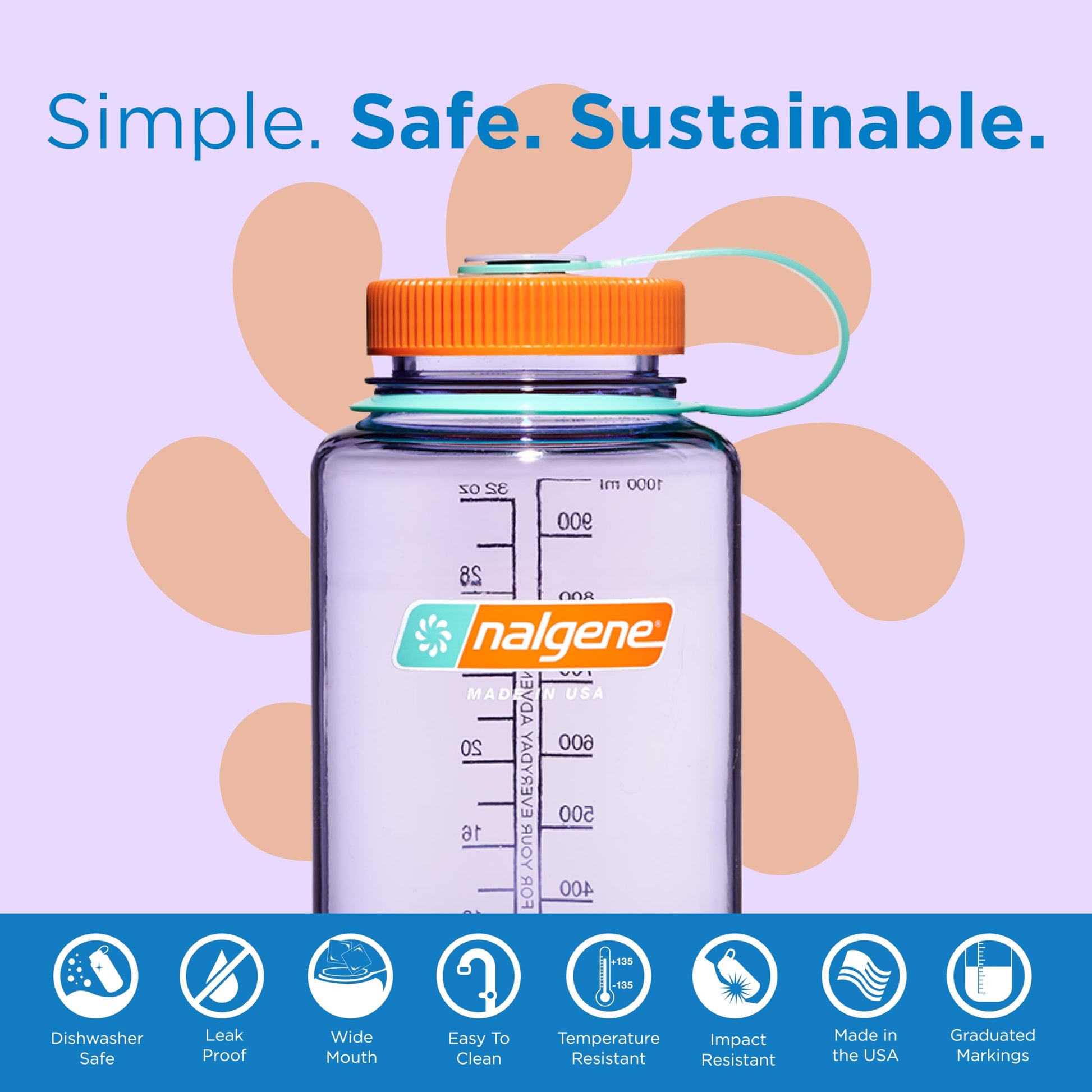 Nalgene Sustain Tritan BPA-Free Water Bottle Made with Material Derived From 50% Plastic Waste, 32 OZ, Wide Mouth, Amethyst-2