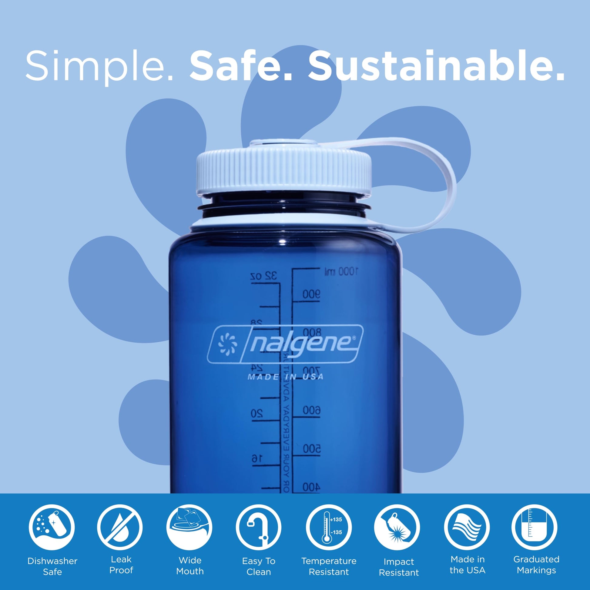 Nalgene Water Bottle - Lightweight Sustain Tritan BPA-Free Shatterproof Bottle for Backpacking, Hiking, Gym, 32 OZ, Wide Mouth, Indigo-2