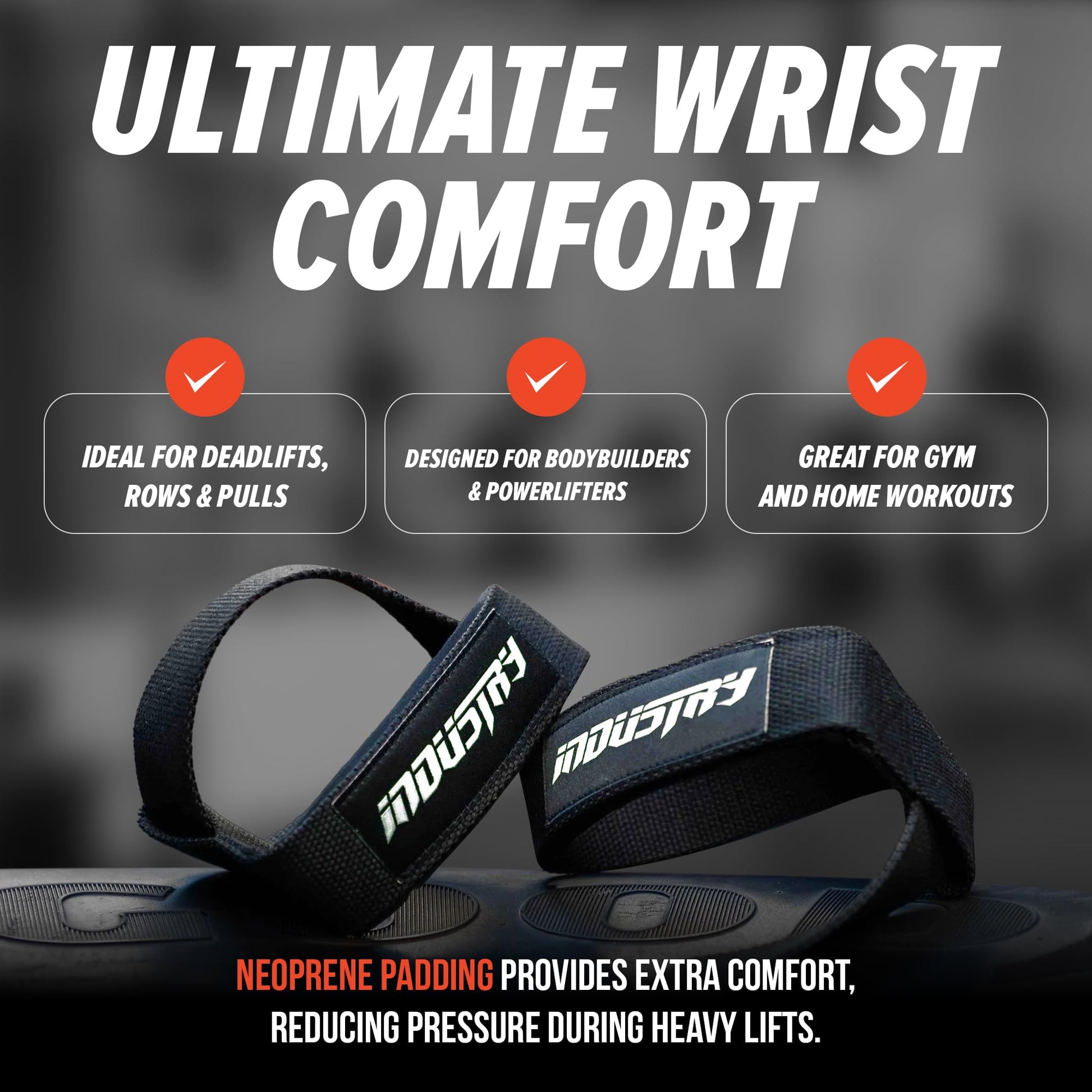 Industry Classic 24" Lifting Straps - Heavy-Duty Lifting Straps - Neoprene-Padded Weightlifting Wrist Wraps - Fray-Resistant Gym Straps, Powerlifting Grips (Black)-4