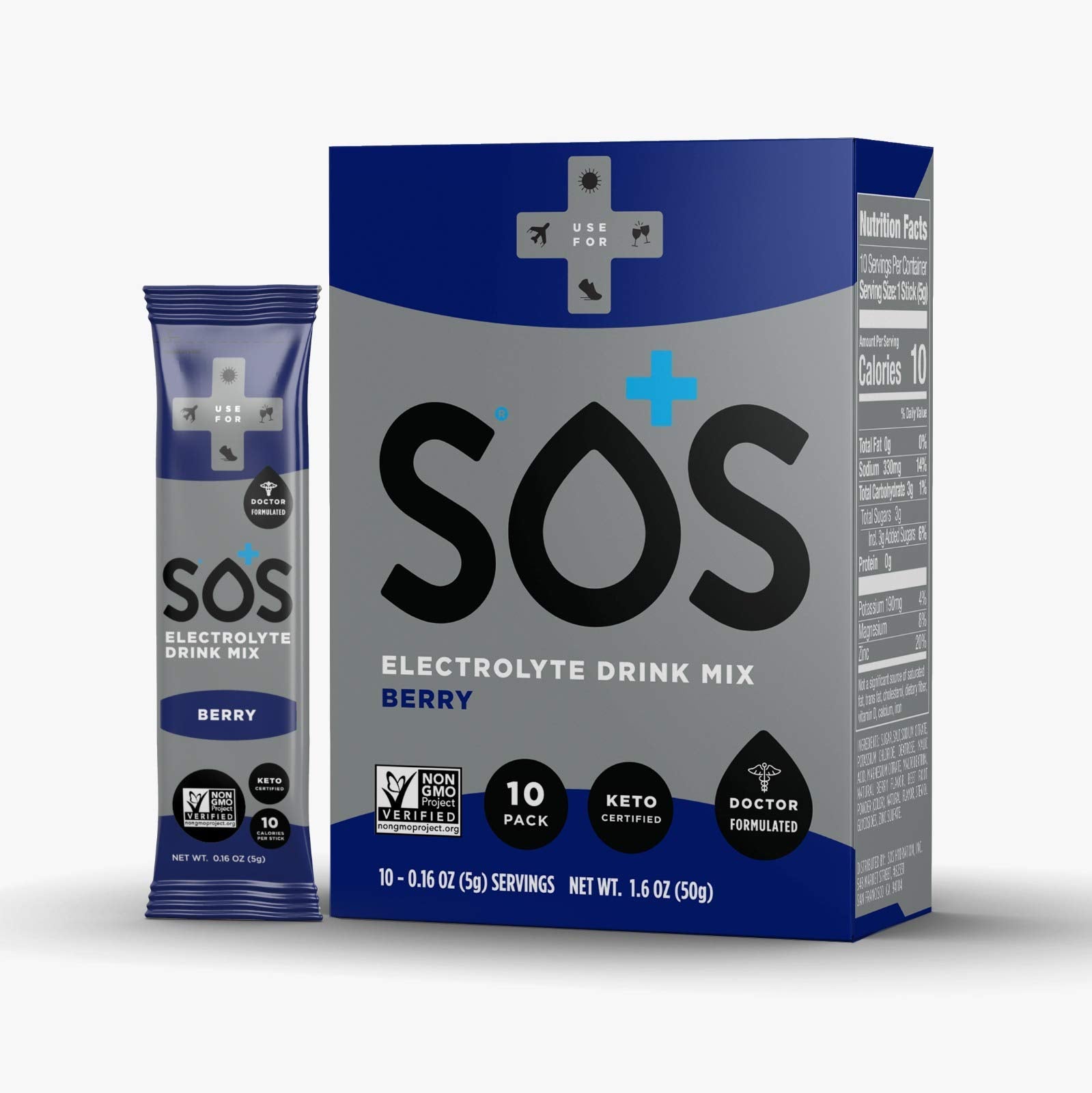 SOS Hydration Doctor Formulated Drink Mix Electrolyte Powder, Berry, 10 Count-2