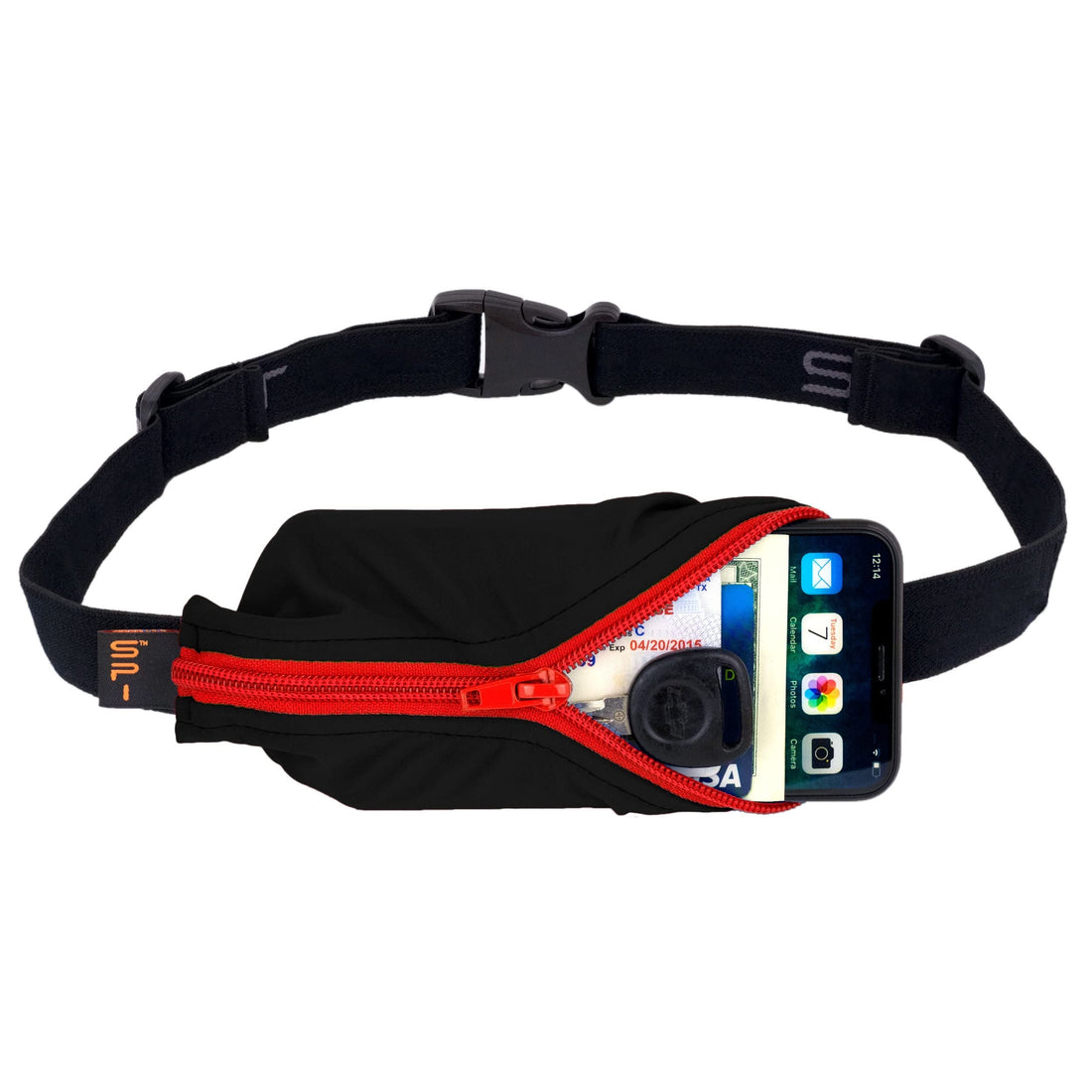 SPIbelt Running Belt Large Pocket, No-Bounce Bum Bag for Runners, iPhone 6 7 8-Plus X Athletes and Adventurers (Black with Red Zipper, 25" Through 47")-1