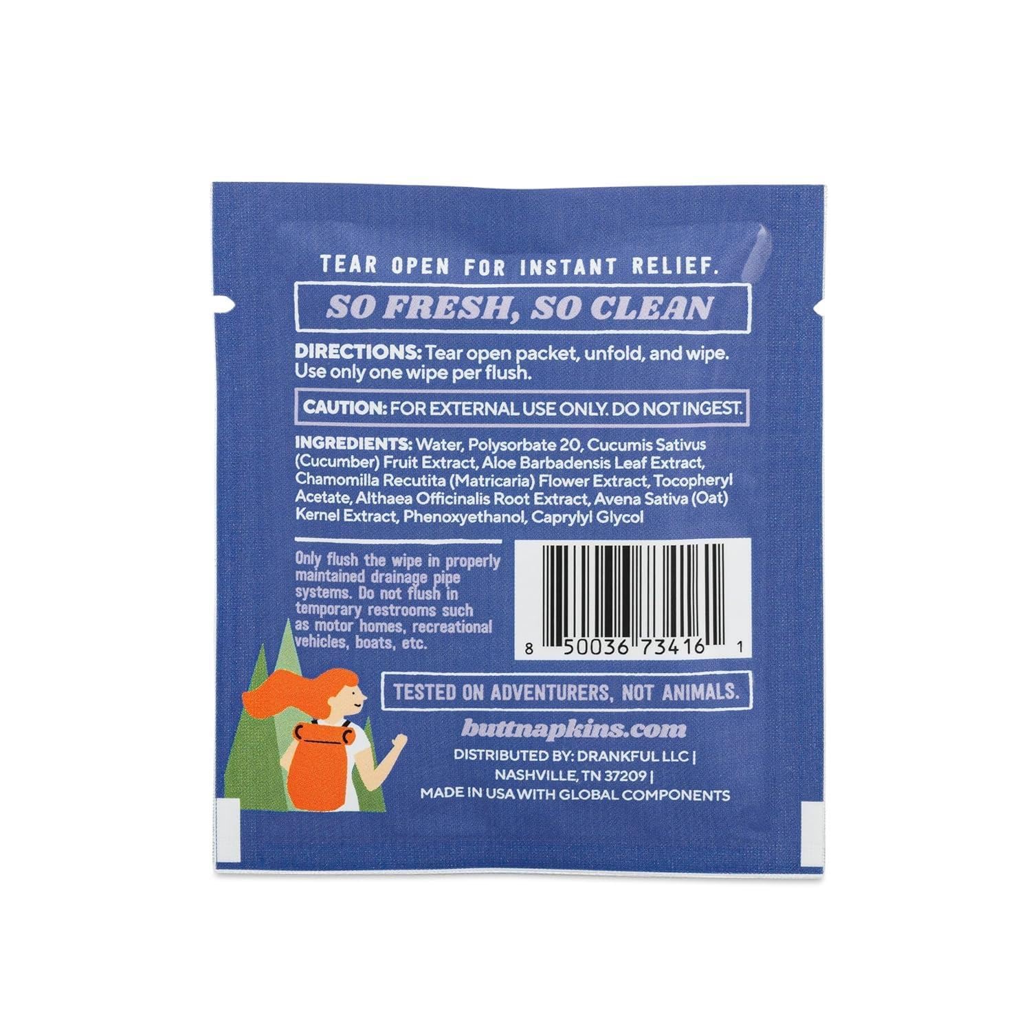 Butt Napkins - Water-Based Flushable Wipes, Individually Wrapped, For On-The-Go & Travel, Running, Camping, Festivals. Unscented & Hypoallergenic, Adult Sized (Camping, 5 Count (Pack of 1))-2