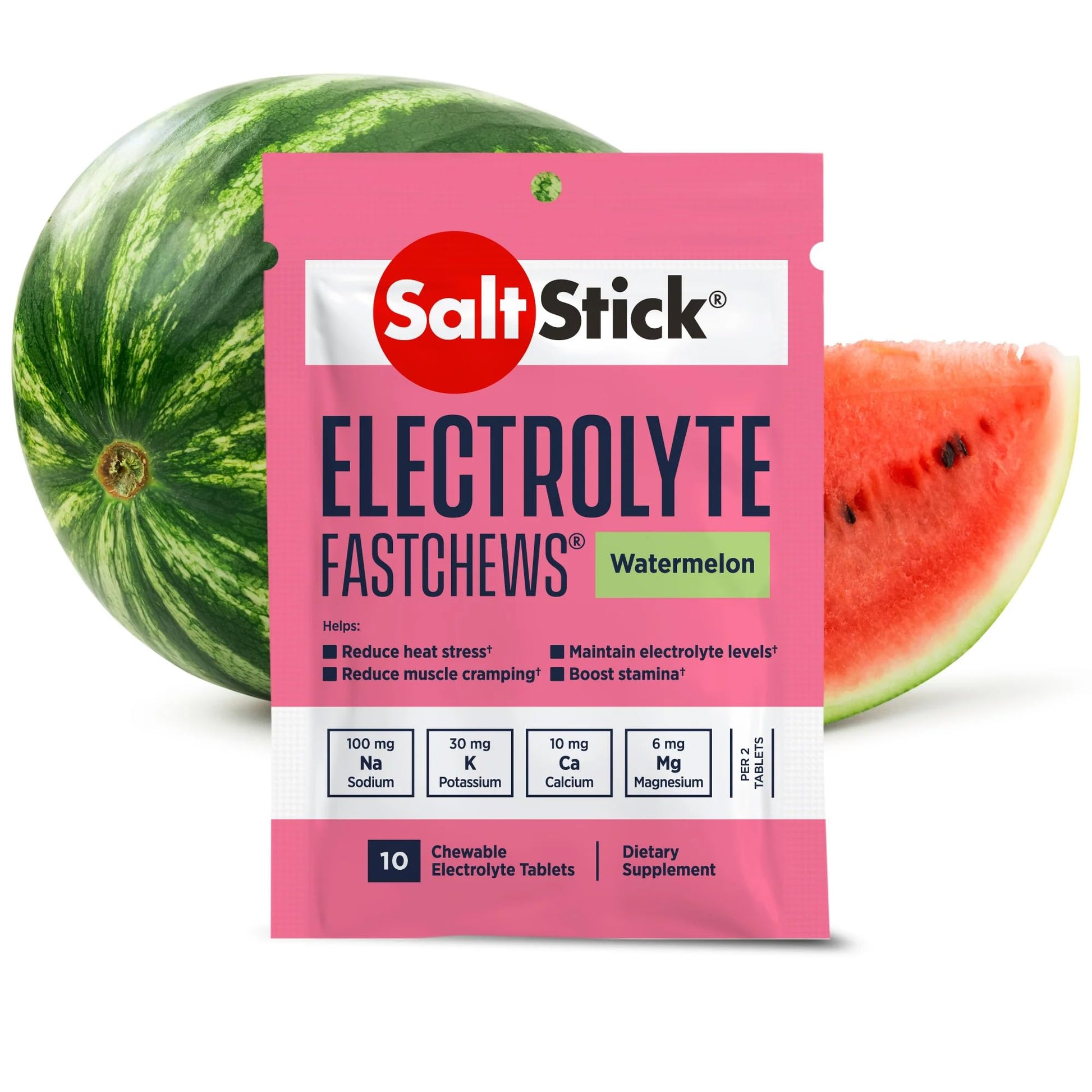 SaltStick Fastchews, Electrolyte Replacement Tablets for Rehydration, Exercise Recovery, Youth & Adult Athletes, Hiking & Sports Recovery, 2 x Packets of 10 Tablets (Watermelon)-2
