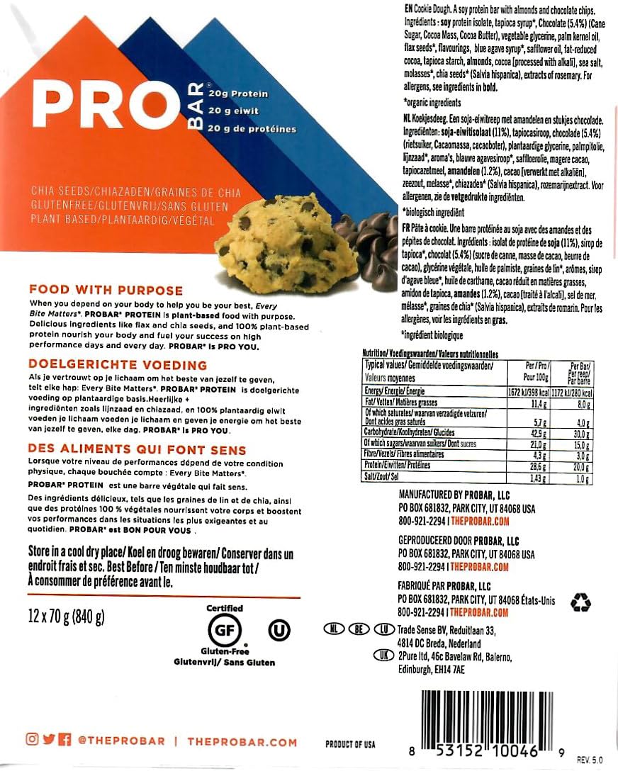 PROBAR Protein Bar - 6 Bar Mixed Bundle, 2.47 oz (70 g) Each Bar - Non-GMO, Gluten-Free, 20g Protein, Plant-Based Whole Food Ingredients, Natural Energy-3