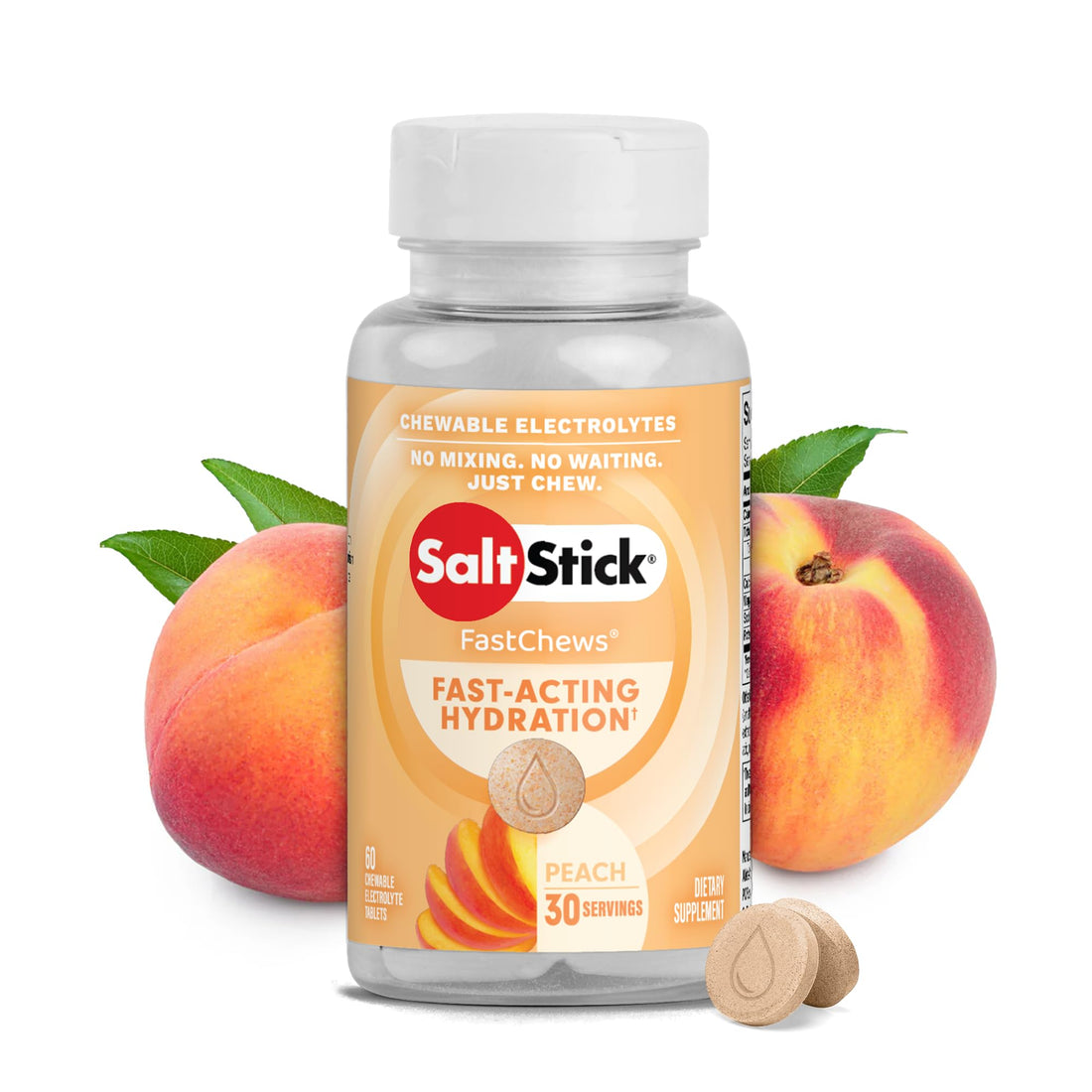 SaltStick FastChews Electrolytes - 60 Chewable Electrolyte Tablets - Salt Tablets for Running, Fast Hydration, Leg Cramps Relief, Sports Recovery - Non-GMO, Vegan, Gluten Free (Peach)-1