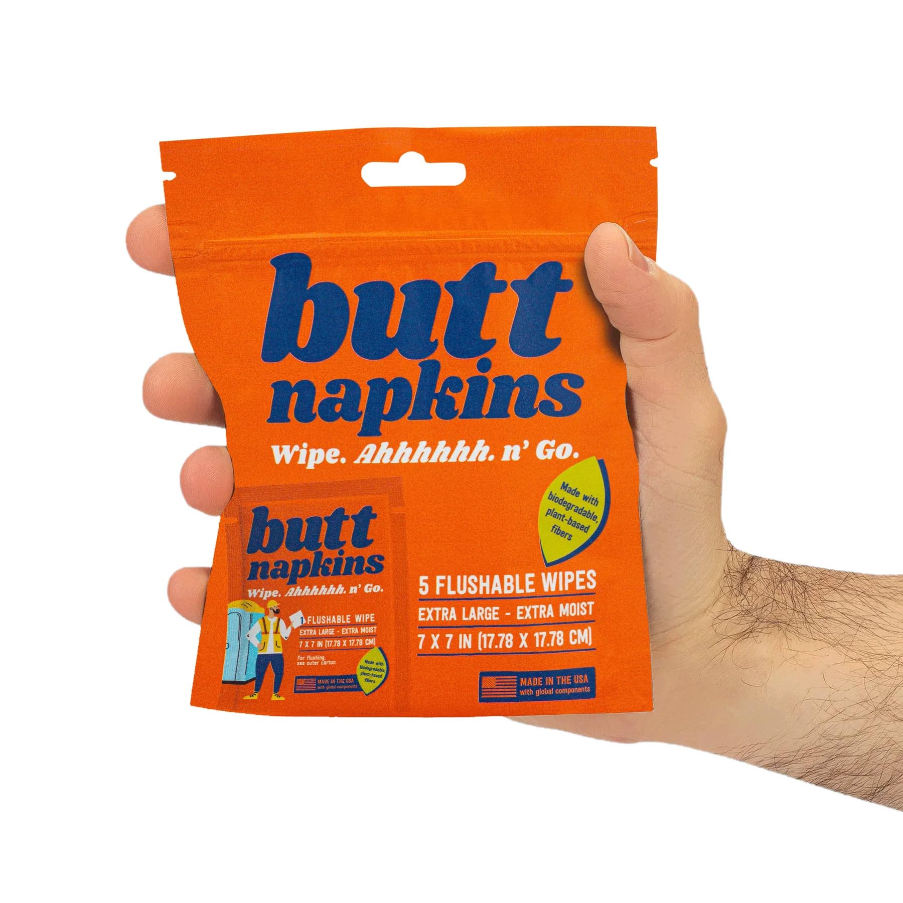 Butt Napkins - Water-Based Flushable Wipes, Individually Wrapped (Industrial, 5 Count (Pack of 1))-1