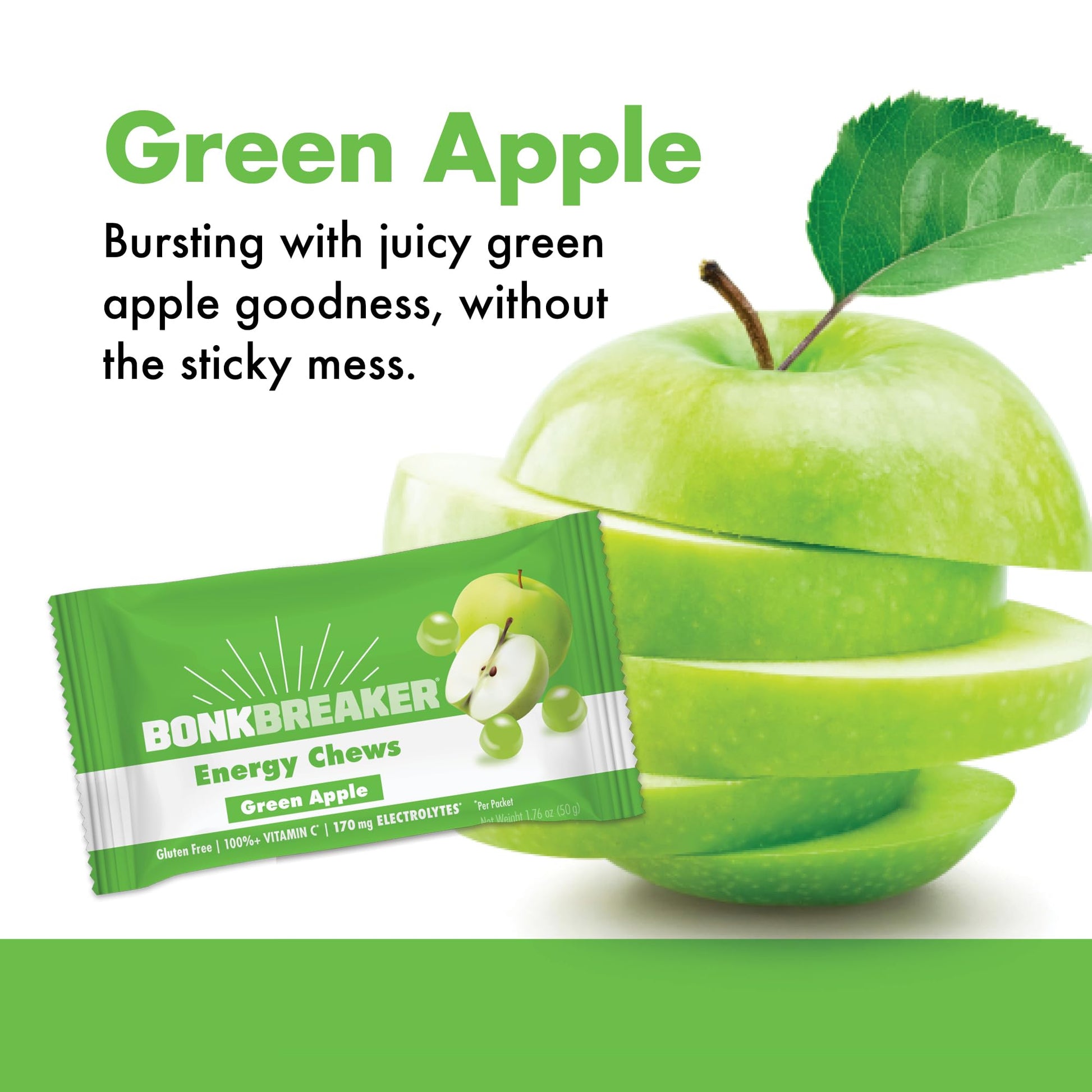 Bonk Breaker Energy Chews, Dairy-Free, Gluten-Free Ingredients to Provide Quick Energy and Focus, 1 Box of 10 Packets, Green Apple-2