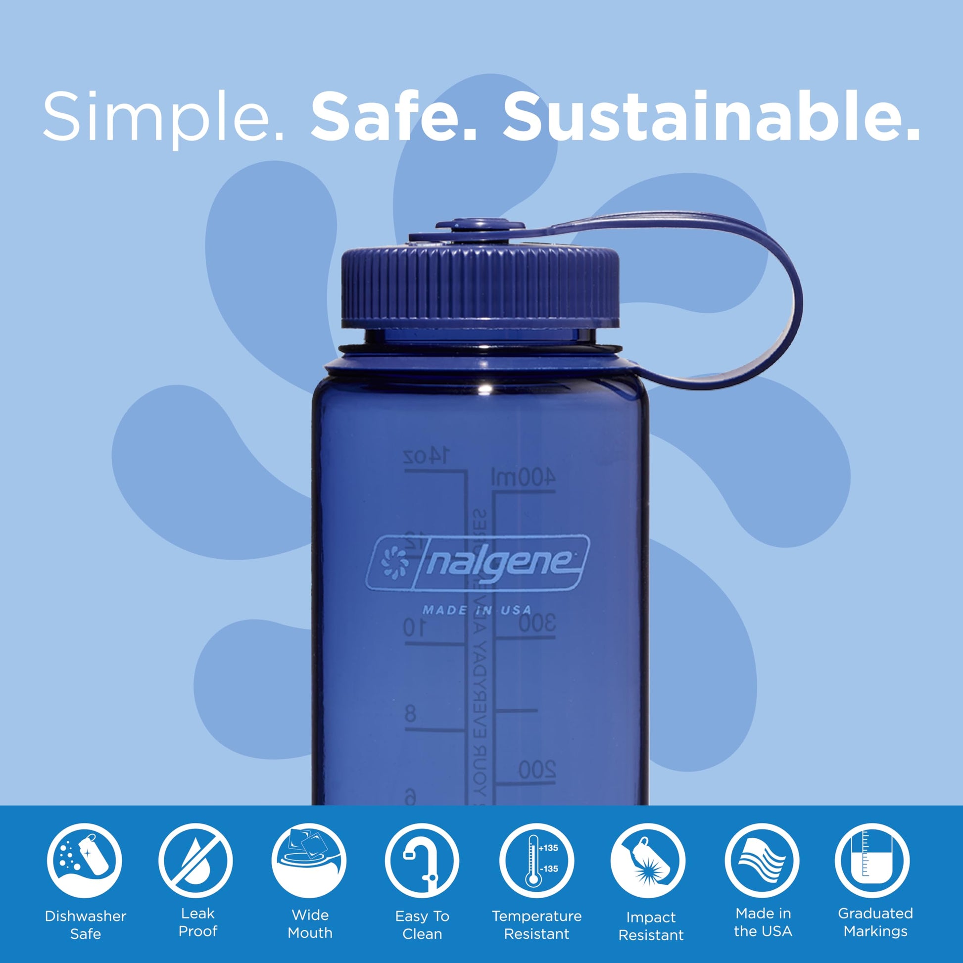 Nalgene Sustain Tritan BPA-Free Water Bottle Made with Material Derived from 50% Plastic Waste (using ISCC certified mass balance), 16 OZ, Wide Mouth, Denim-2