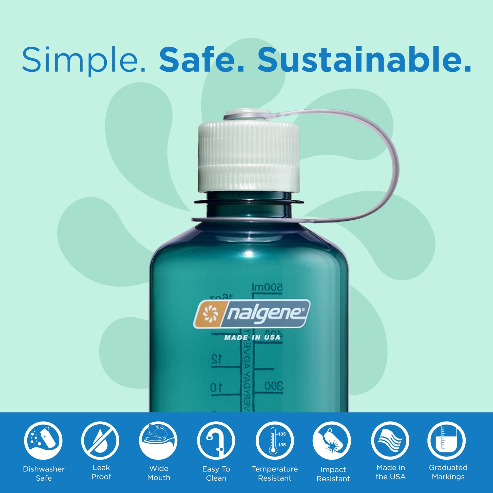 Nalgene Sustain Tritan BPA-Free Water Bottle Made with Material Derived from 50% Plastic Waste, 16 OZ, Narrow Mouth, Trout-2
