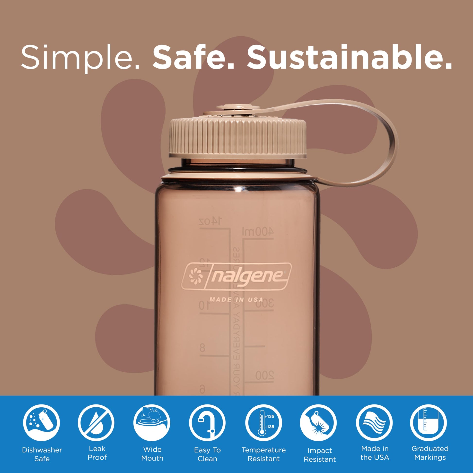 Nalgene Sustain Tritan BPA-Free Water Bottle Made with Material Derived from 50% Plastic Waste, 16 OZ, Wide Mouth, Mocha-2