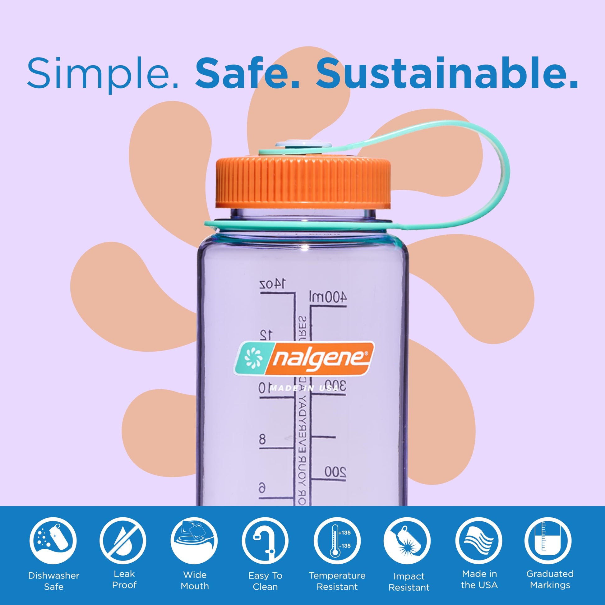 Nalgene Sustain Tritan BPA-Free Water Bottle Made with Material Derived From 50% Plastic Waste, 16 OZ, Wide Mouth, Amethyst-2