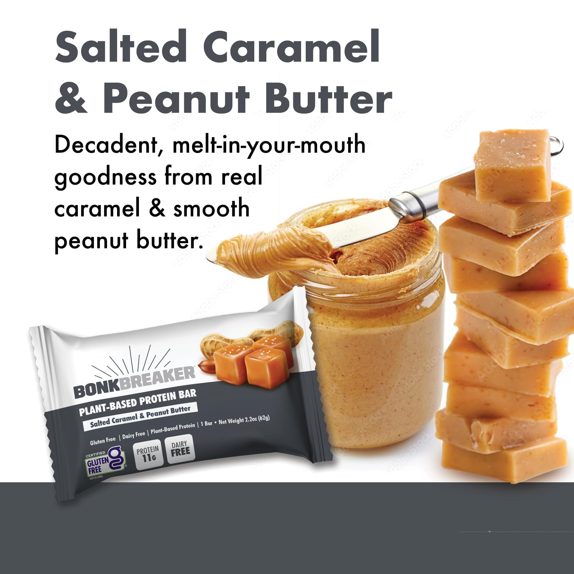Bonk Breaker Plant Based Protein Bars, Gluten Free, Dairy Free, 11g Protein, Salted Caramel & Peanut Butter, 12 Pack-4