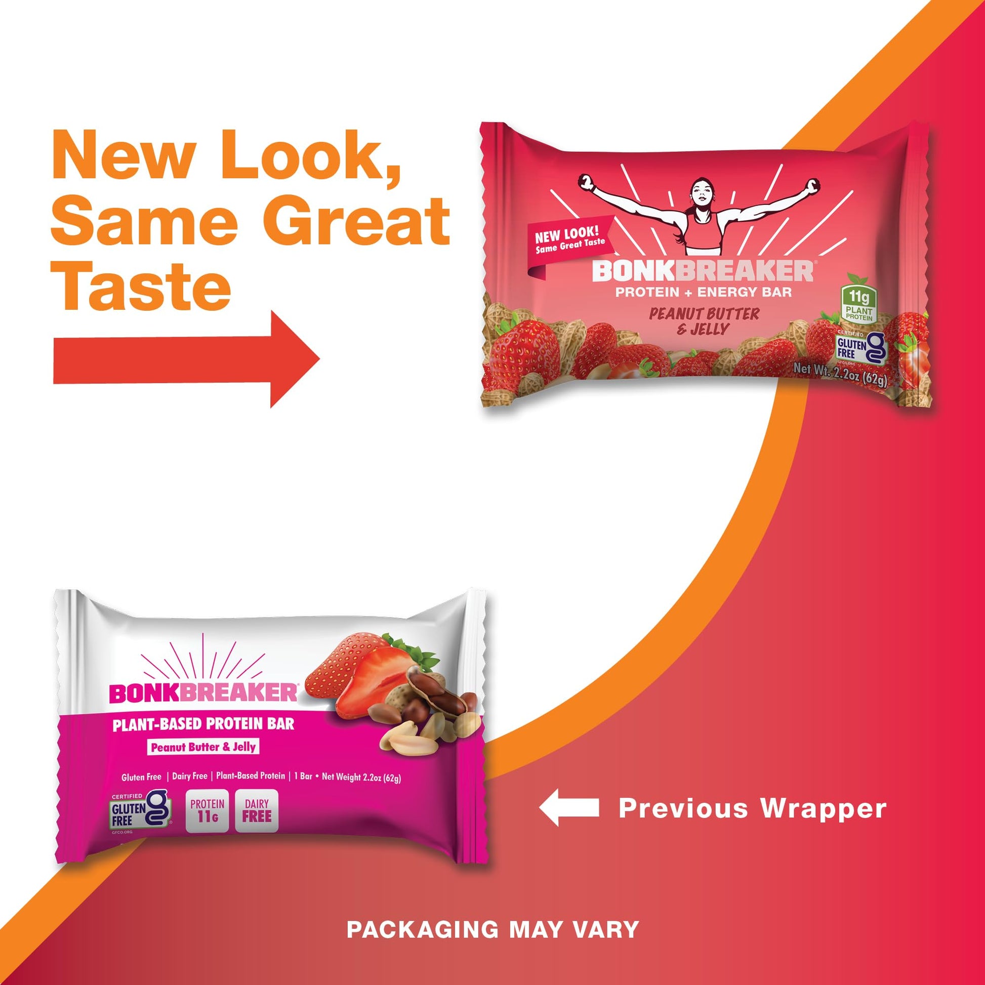 Bonk Breaker Plant Based Protein Bars, Gluten Free, Dairy Free, 13g Protein, Peanut Butter and Jelly Flavor, 62g Bar (12 Pack)-3