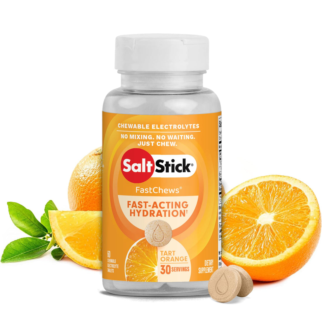 SaltStick FastChews Electrolytes - 60 Chewable Electrolyte Tablets - Salt Tablets for Running, Fast Hydration, Leg Cramps Relief, Sports Recovery Vegan, Gluten Free (Orange)-1