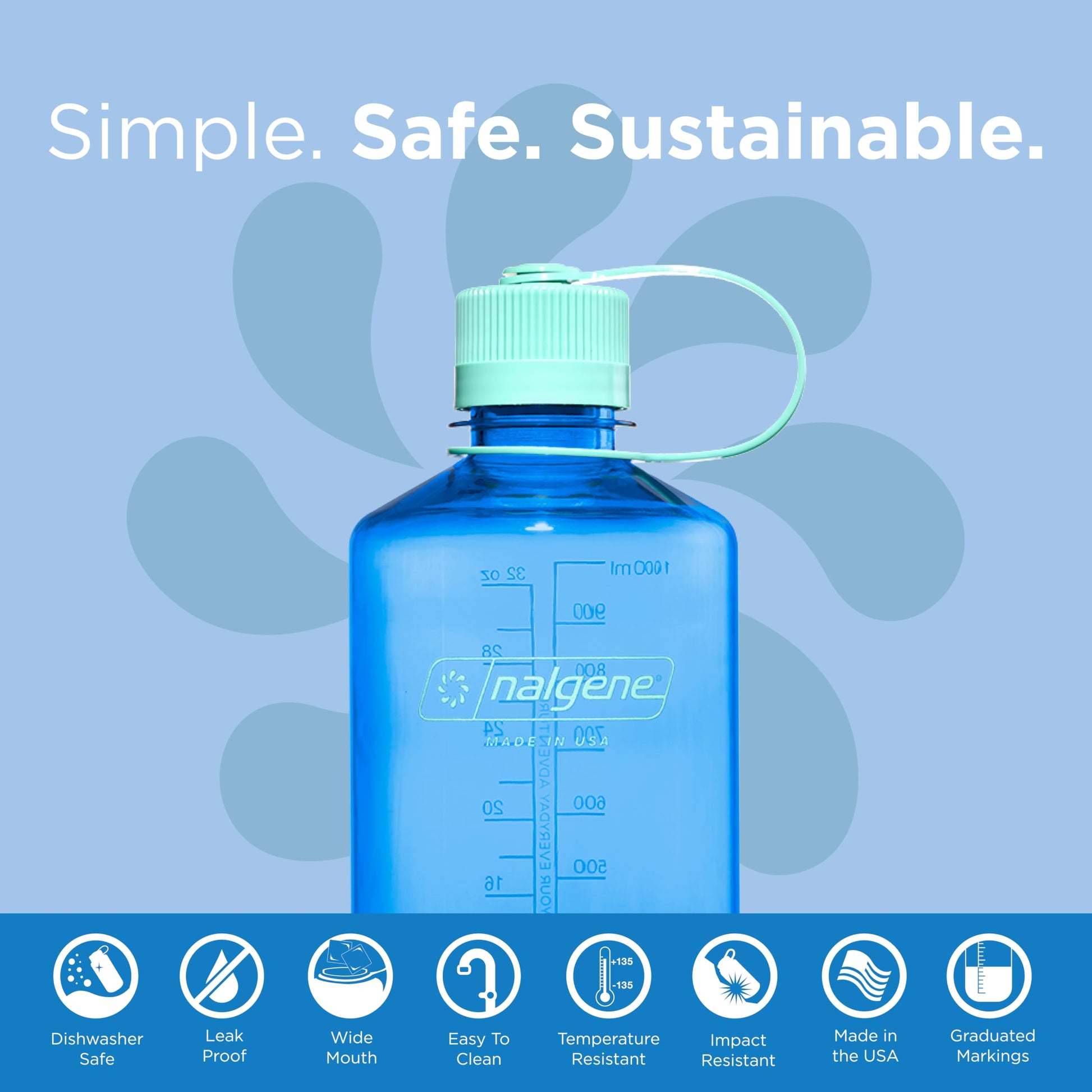 Nalgene Water Bottle - Lightweight Sustain Tritan BPA-Free Shatterproof Bottle for Backpacking, Hiking, Gym, 32 OZ, Narrow Mouth, Cornflower Blue-2