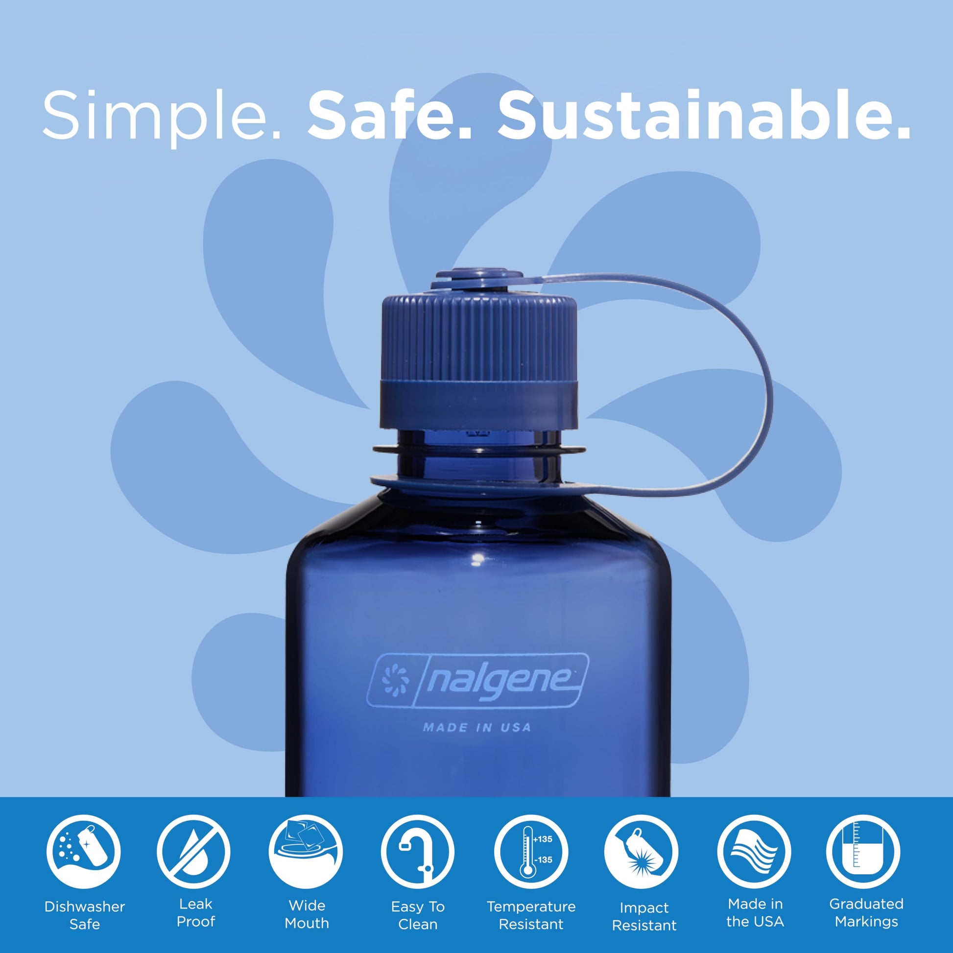 Nalgene Sustain Tritan BPA-Free Water Bottle Made with Material Derived from 50% Plastic Waste, 16 OZ, Narrow Mouth, Denim-2