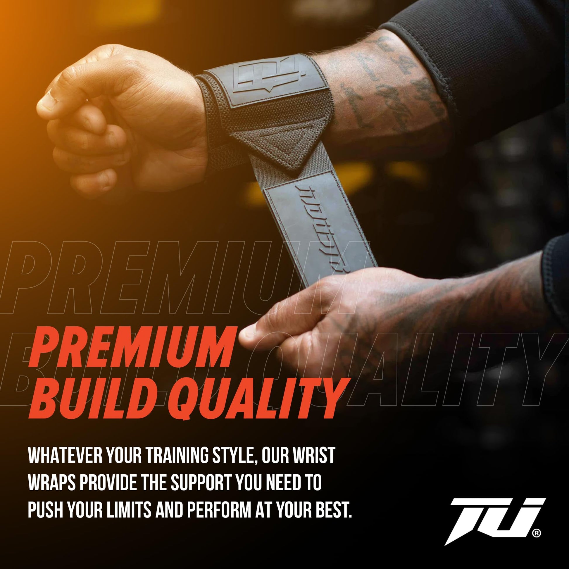 Team Industry Wrist Wraps - No Thumb Loop Lifting Straps - Wrist Straps For Men & Women. Gym, Crossfit, Power Lifting, Body Building, Weightlifting, Deadlift (Black/Neon Orange Logo, 16")-5
