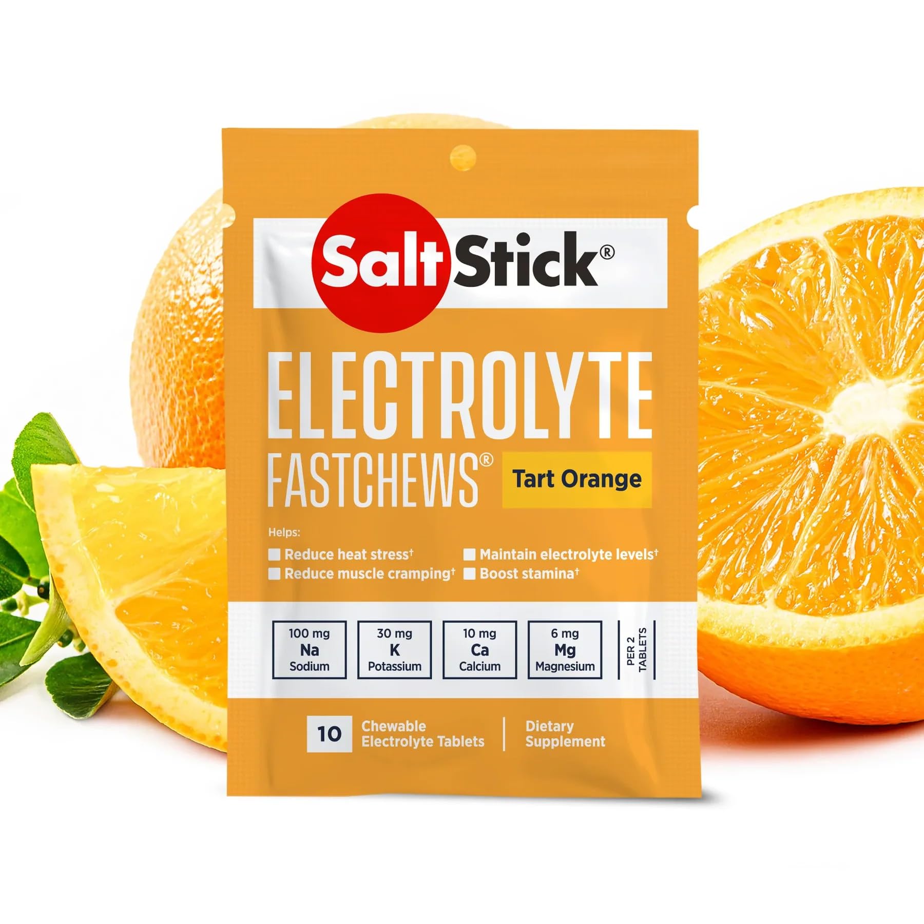 SaltStick Fastchews, Electrolyte Replacement Tablets for Rehydration, Exercise Recovery, Youth & Adult Athletes, Hiking & Sports Recovery, 2 x Packets of 10 Tablets (Tart Orange)-2