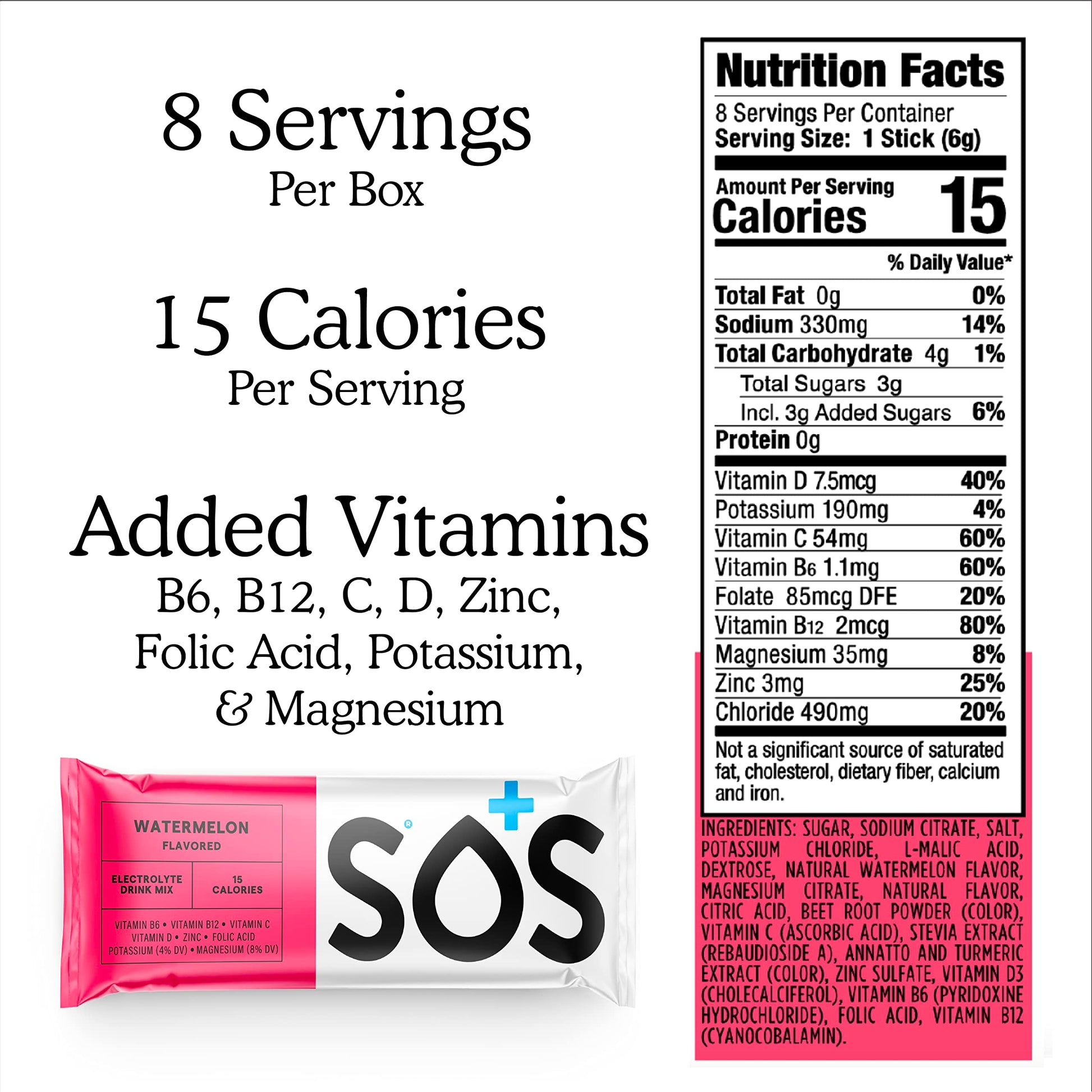 SOS Hydration Rapid Action Electrolytes Watermelon Flavour (10 Powder Sachets) Daily Hydration Packed with Vitamins, Highly Versatile Energy Boost for Travel, Recovery and Wellbeing | Low Sugar-2
