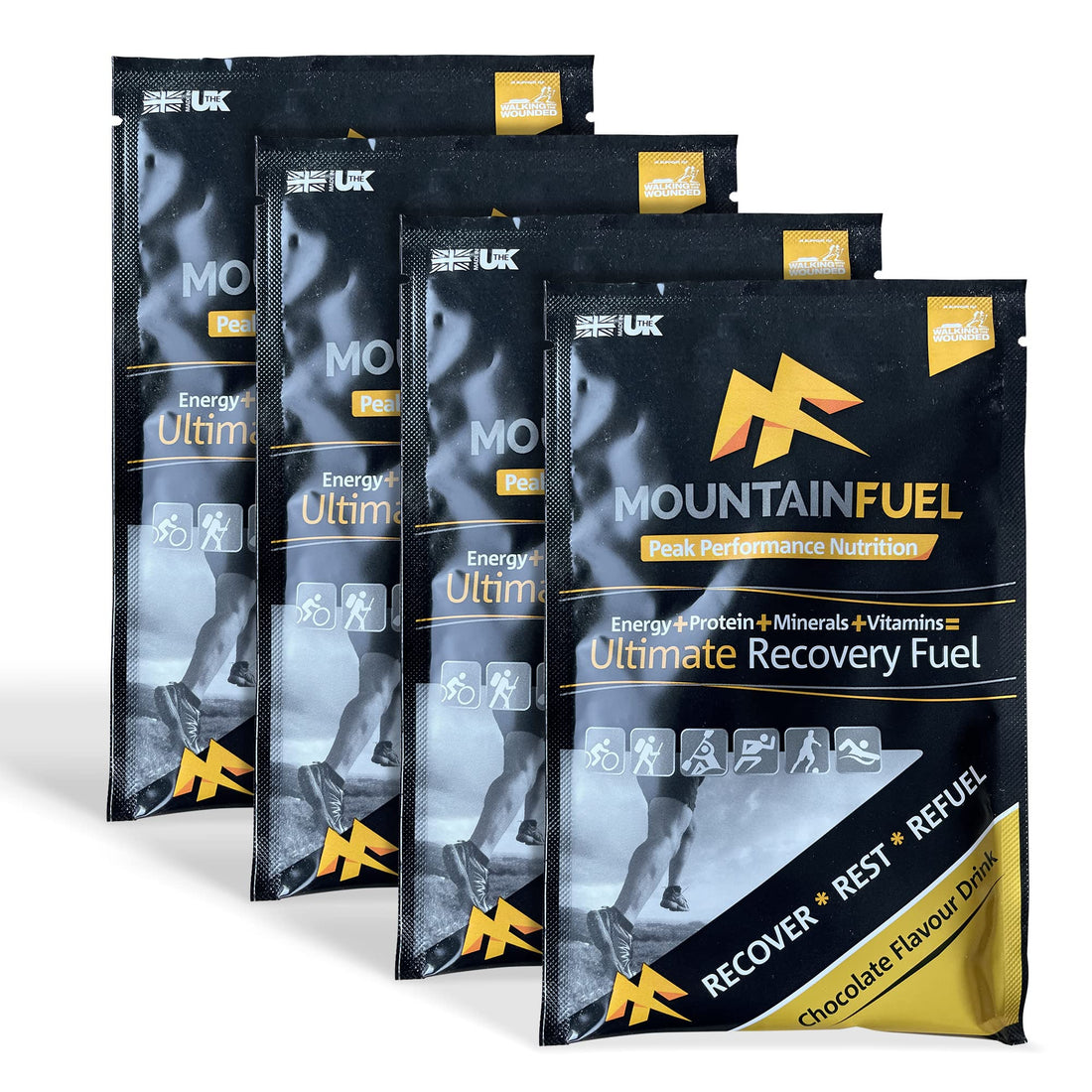 Mountain Fuel Ultimate Recovery Multipack. Contains 4 X Chocolate Energy Sachets for Runners, Cyclists, Marathon Training and Climbing. Contains Carbohydrates, Protein, Fibre and Minerals. WADA-safe.-1