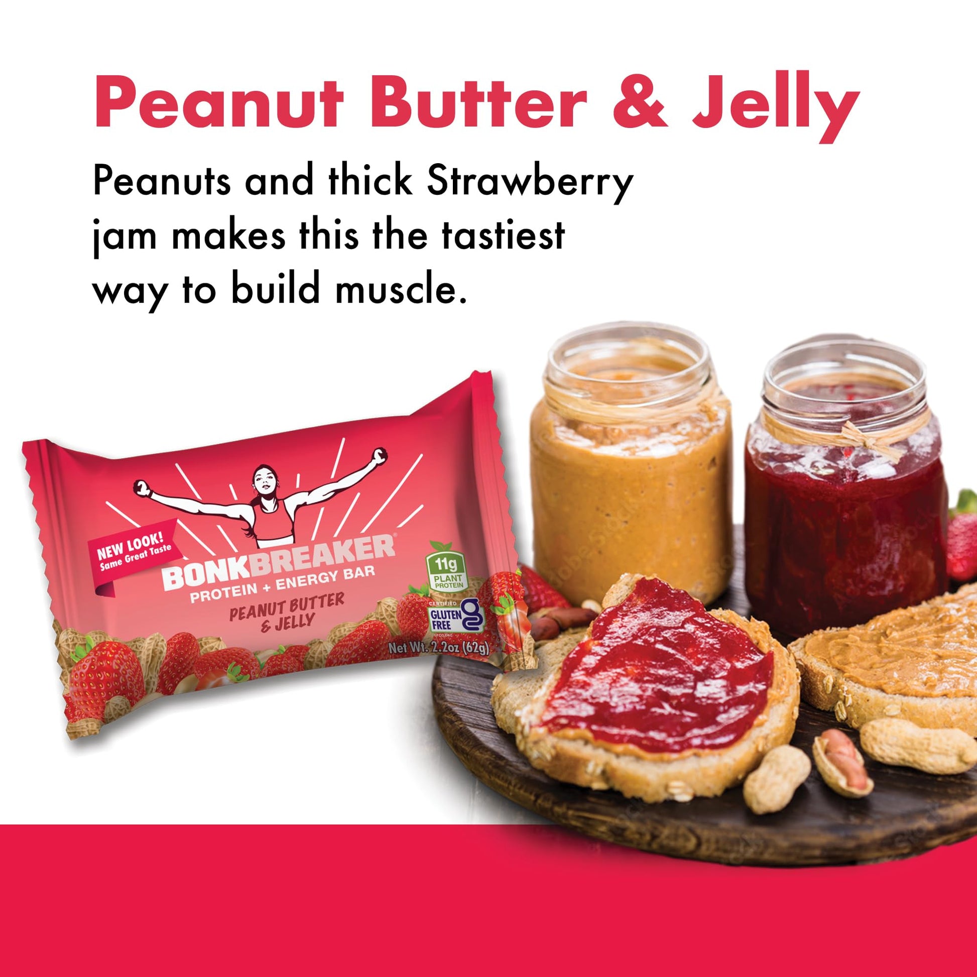 Bonk Breaker Plant Based Protein Bars, Gluten Free, Dairy Free, 13g Protein, Peanut Butter and Jelly Flavor, 62g Bar (12 Pack)-2