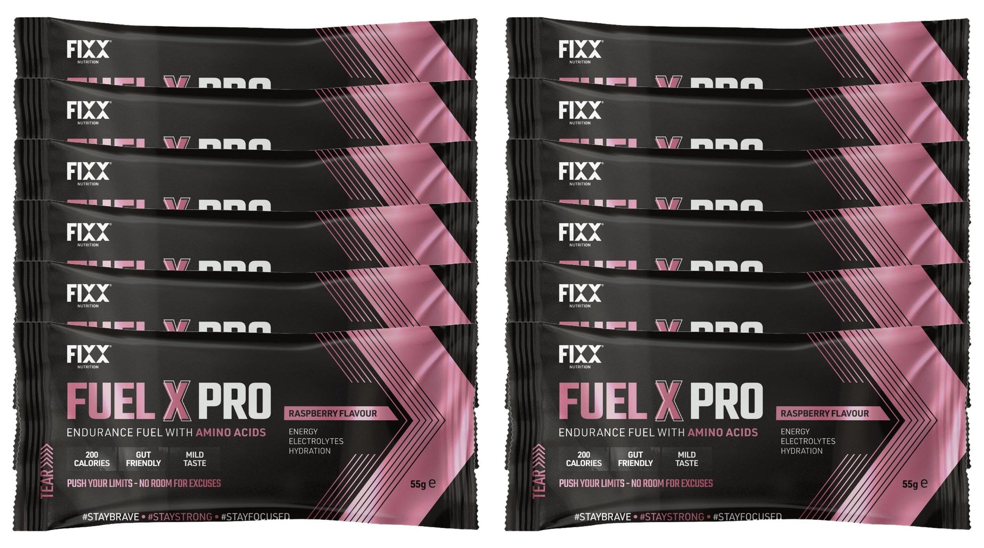 Fixx Nutrition Fuel X Pro Endurance Fuel With Amino Acids - Energy, Electrolytes, Hydration - Box of 12 x 55g Sachets (Raspberry)-1
