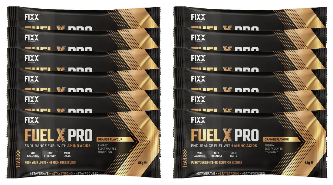 Fixx Nutrition Fuel X Pro Endurance Fuel With Amino Acids - Energy, Electrolytes, Hydration - Box of 12 x 55g Sachets (Orange)-1