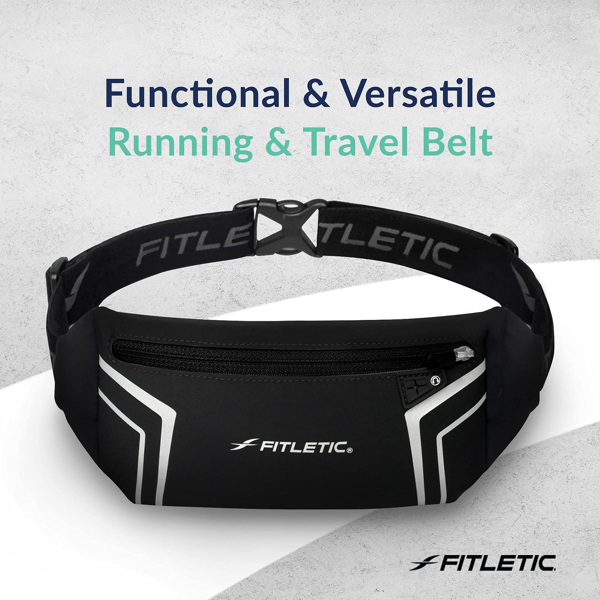 Fitletic Blitz Phone Holder Bum Bag Lightweight and Sleek Running Belt with Dual Adjustable Strap Unisex Waist Bag for Men and Women Ideal Sport Bag for Travel and Outdoor Activities, Black-2