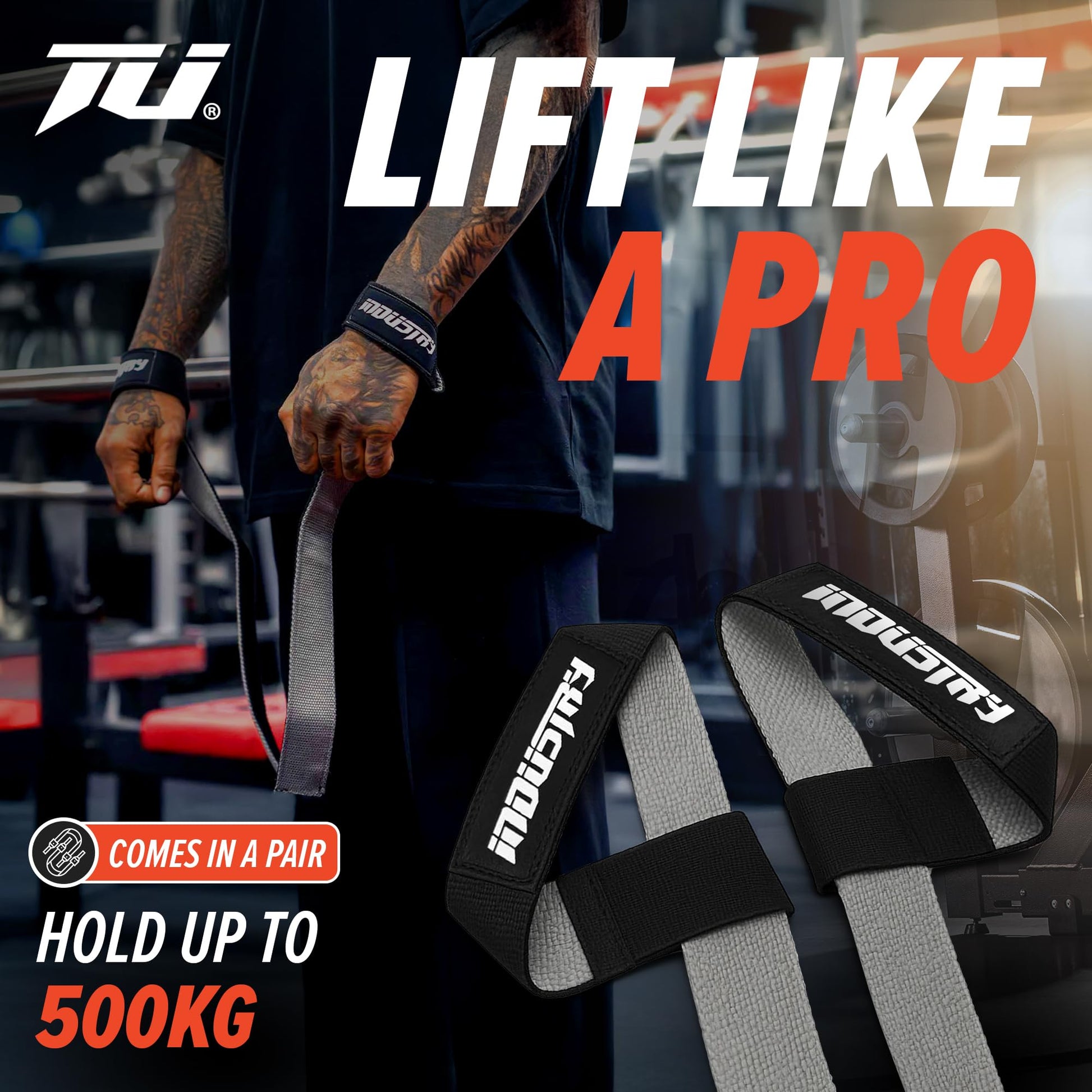 Industry Pro Dual-Ply Lifting Straps | Heavy-Duty Cotton Canvas | Reinforced Stitching | 500kg Load Capacity | 24" & 27.5" Lengths | Anti-Fray Edges | Sold as Pairs (Black, 24")