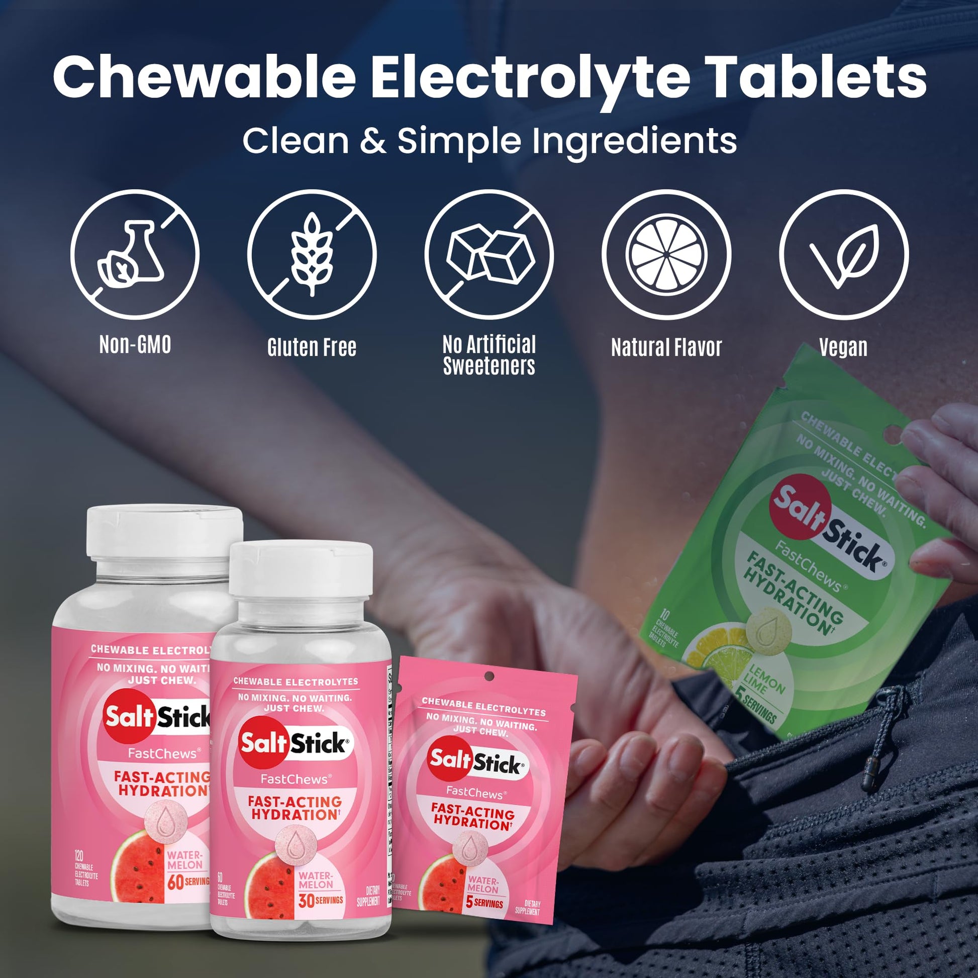 SaltStick FastChews Electrolytes - 60 Chewable Electrolyte Tablets - Salt Tablets for Running, Fast Hydration, Leg Cramps Relief, Sports Recovery - Non-GMO, Vegan, Gluten Free (Watermelon)-4
