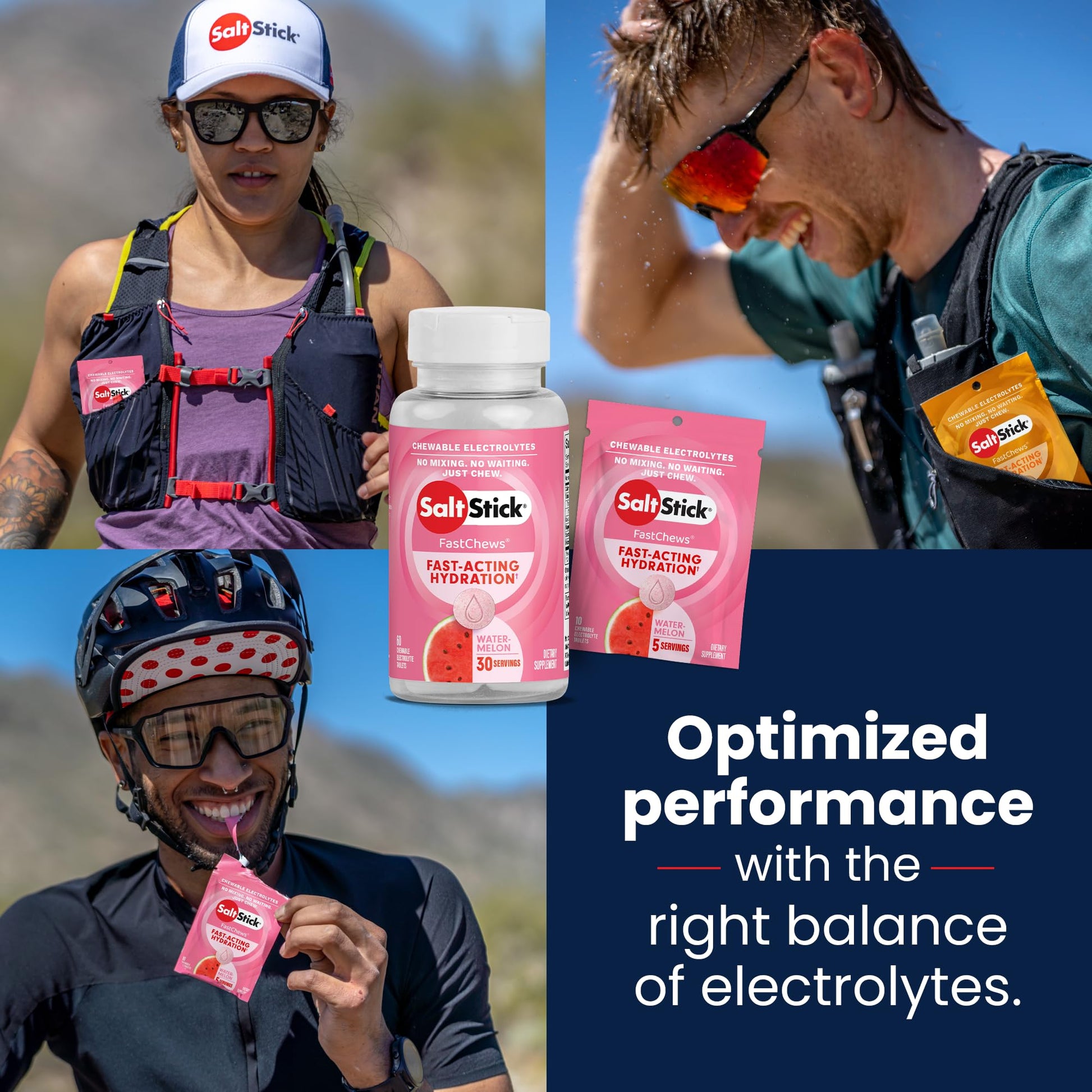 SaltStick Fastchews Watermelon Zip Pack 10 Electrolyte Chewable Tablets with Salt, Minerals (Sodium, Potassium, Calcium, Magnesium) and Carbohydrates, 33g-8