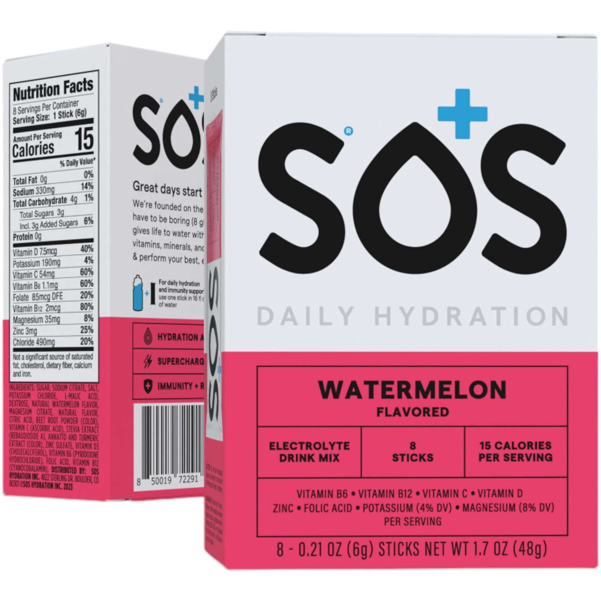 SOS Hydration Rapid Action Electrolytes Watermelon Flavour (10 Powder Sachets) Daily Hydration Packed with Vitamins, Highly Versatile Energy Boost for Travel, Recovery and Wellbeing | Low Sugar-6