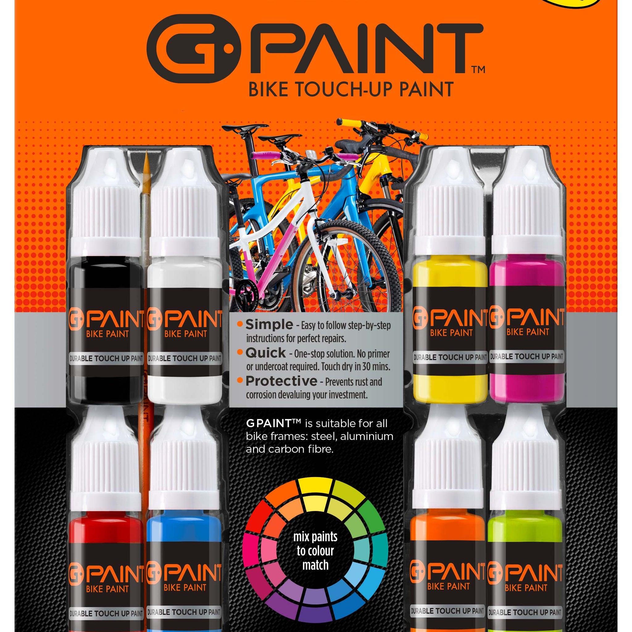 G-Paint Bike Paint - 8 Pack of 10ml Bottles - Touch-Up Paint Kit For Scratched or Chipped Frames